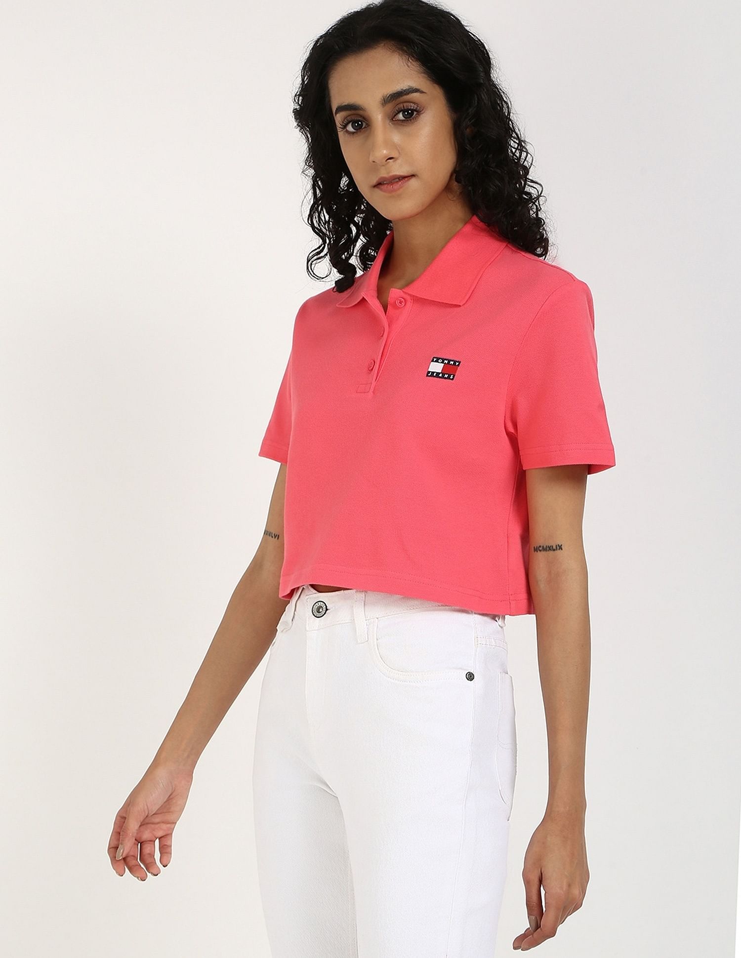 Tommy Hilfiger Solid Cropped-Fit Cotton Polo T-Shirt