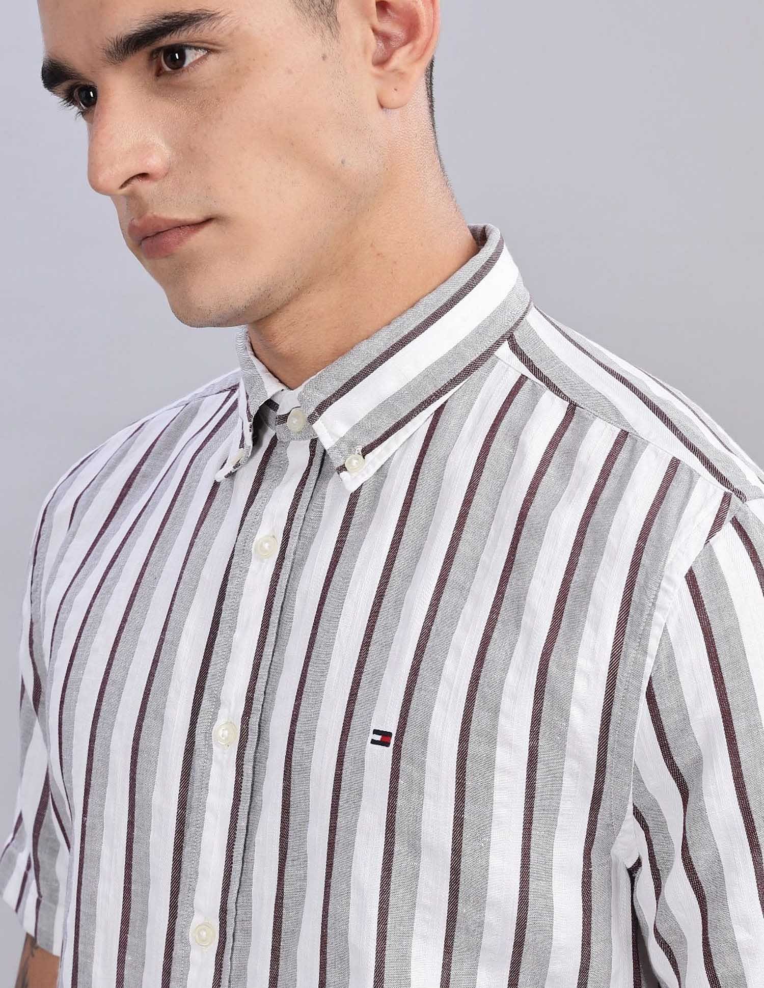 Tommy Hilfiger Striped Regular Fit Plain Woven Shirt
