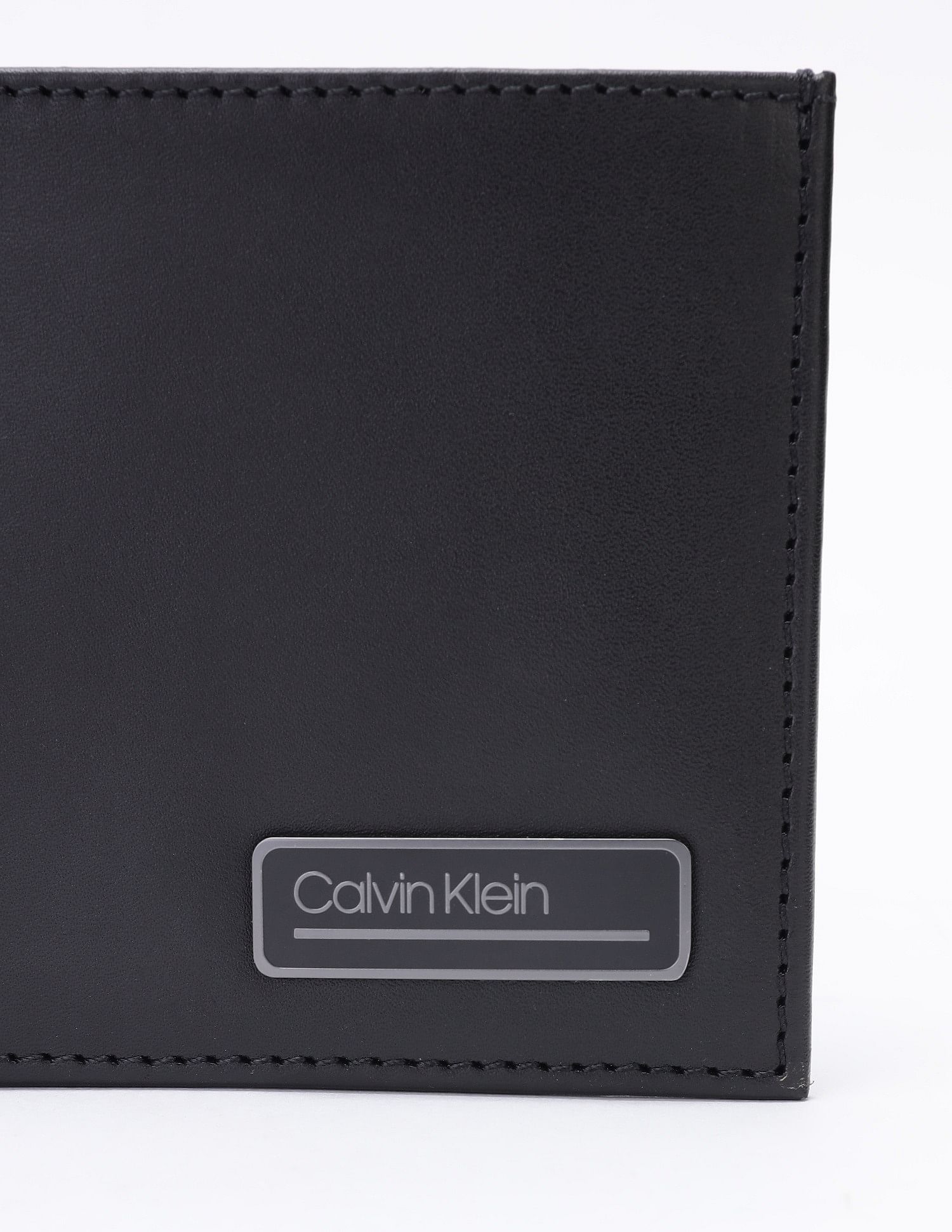 Calvin Klein Solid Black Leather Bi-Fold Wallet