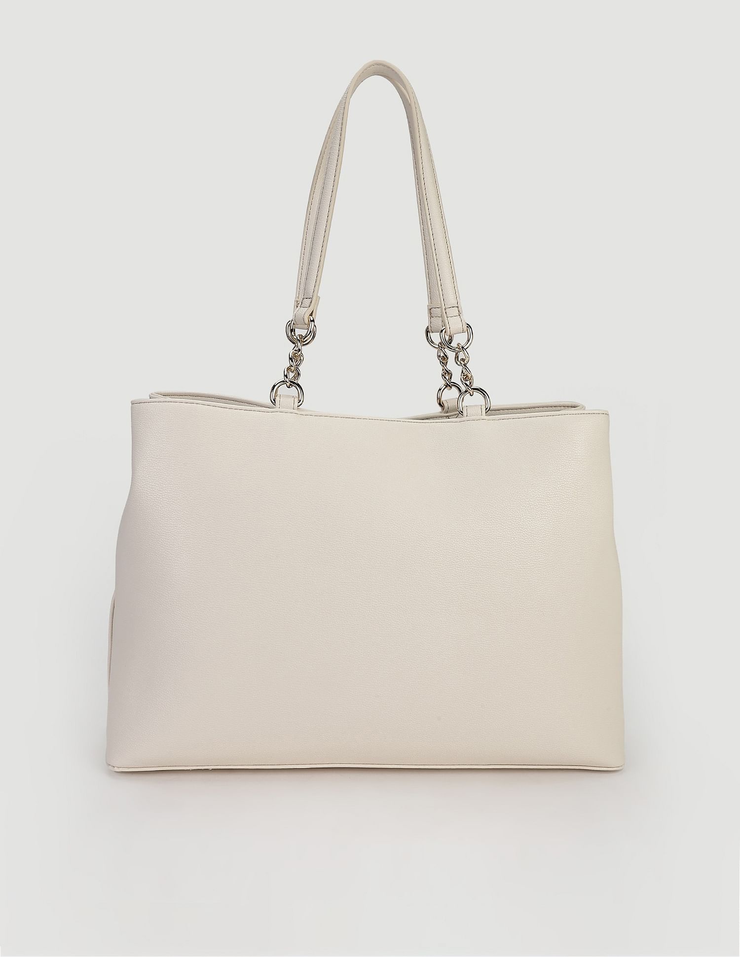 Tommy Hilfiger Solid Beige PU Totes