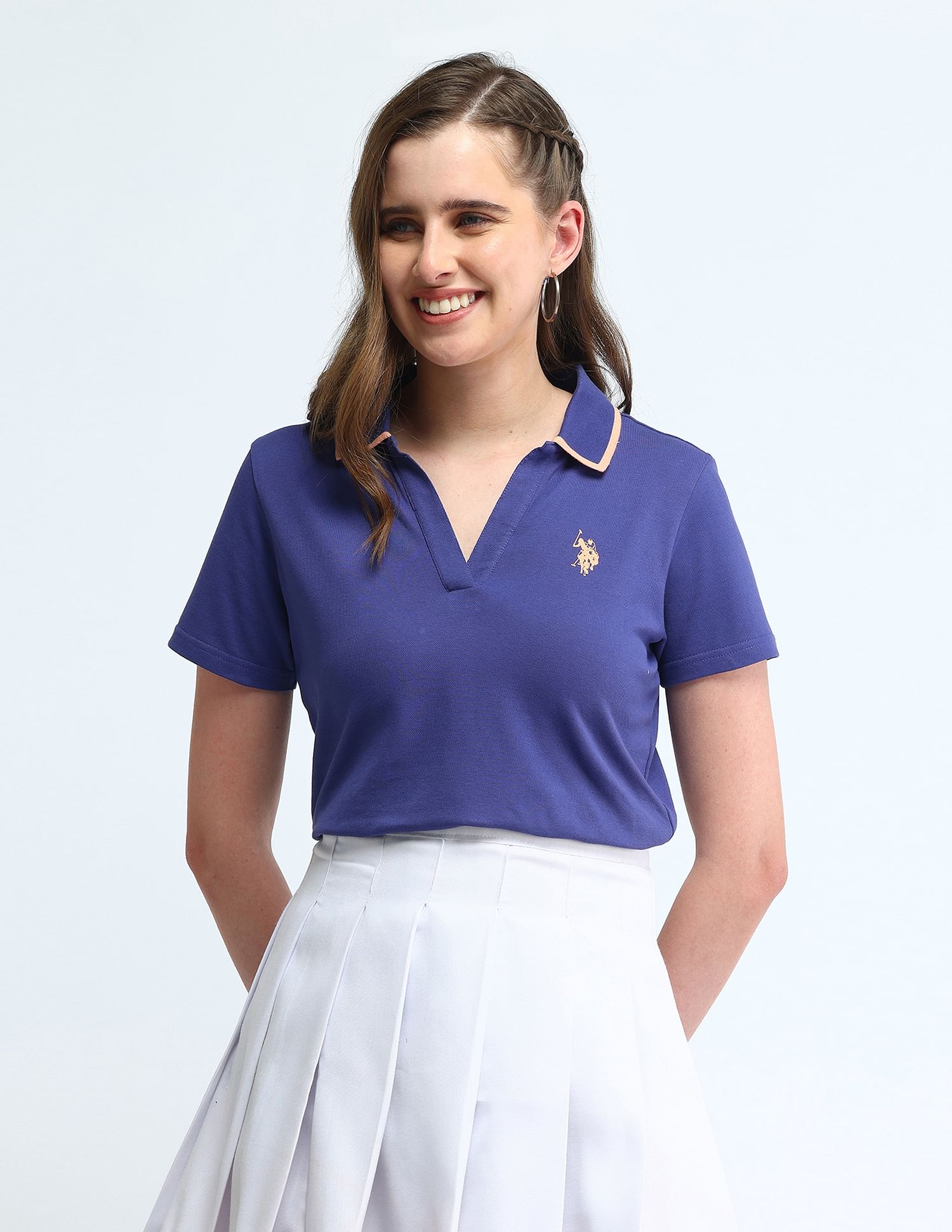 U.S. Polo Assn. Women Tipped Collar Solid Polo Shirt