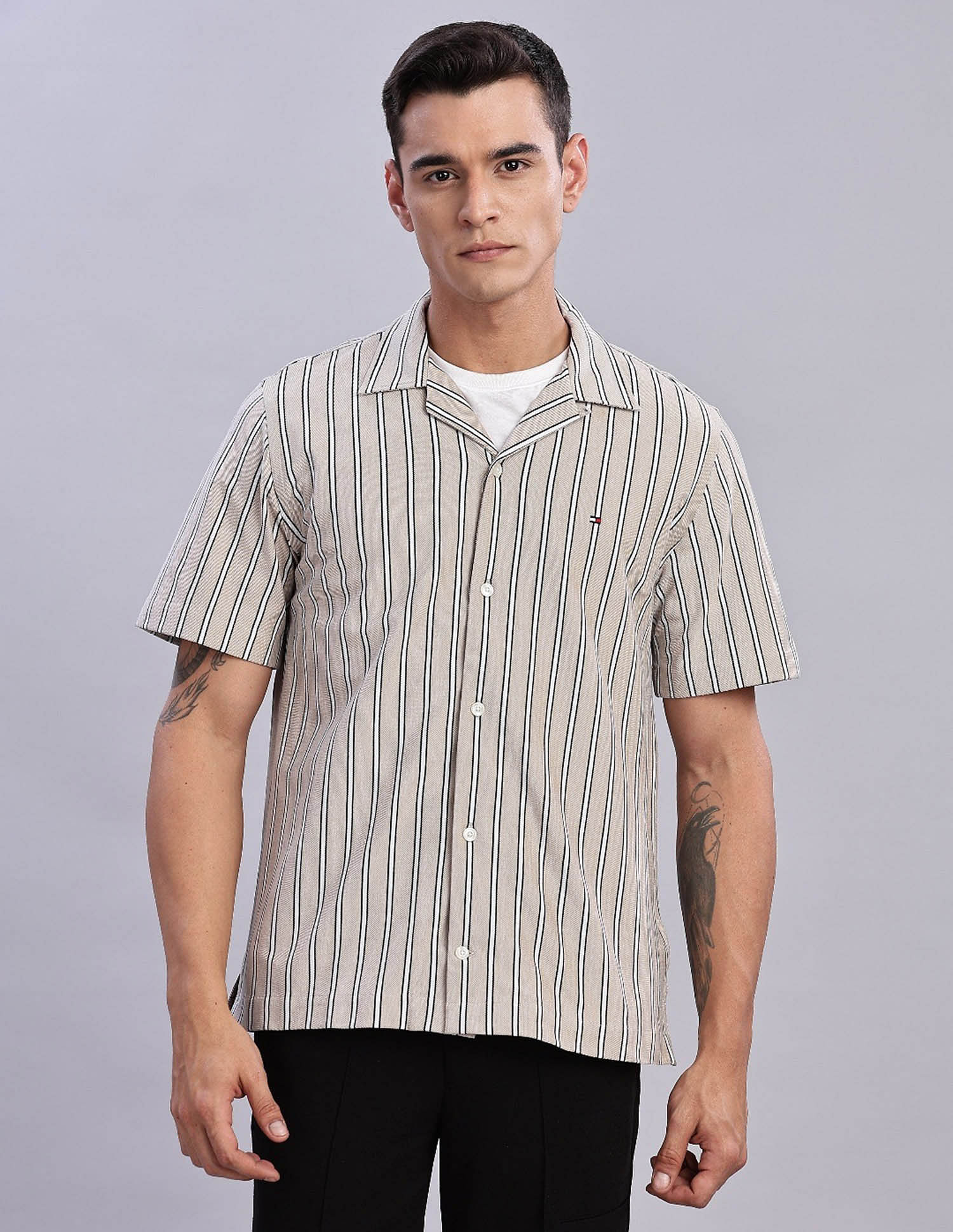 Tommy Hilfiger Striped Regular Fit Plain Woven Shirt