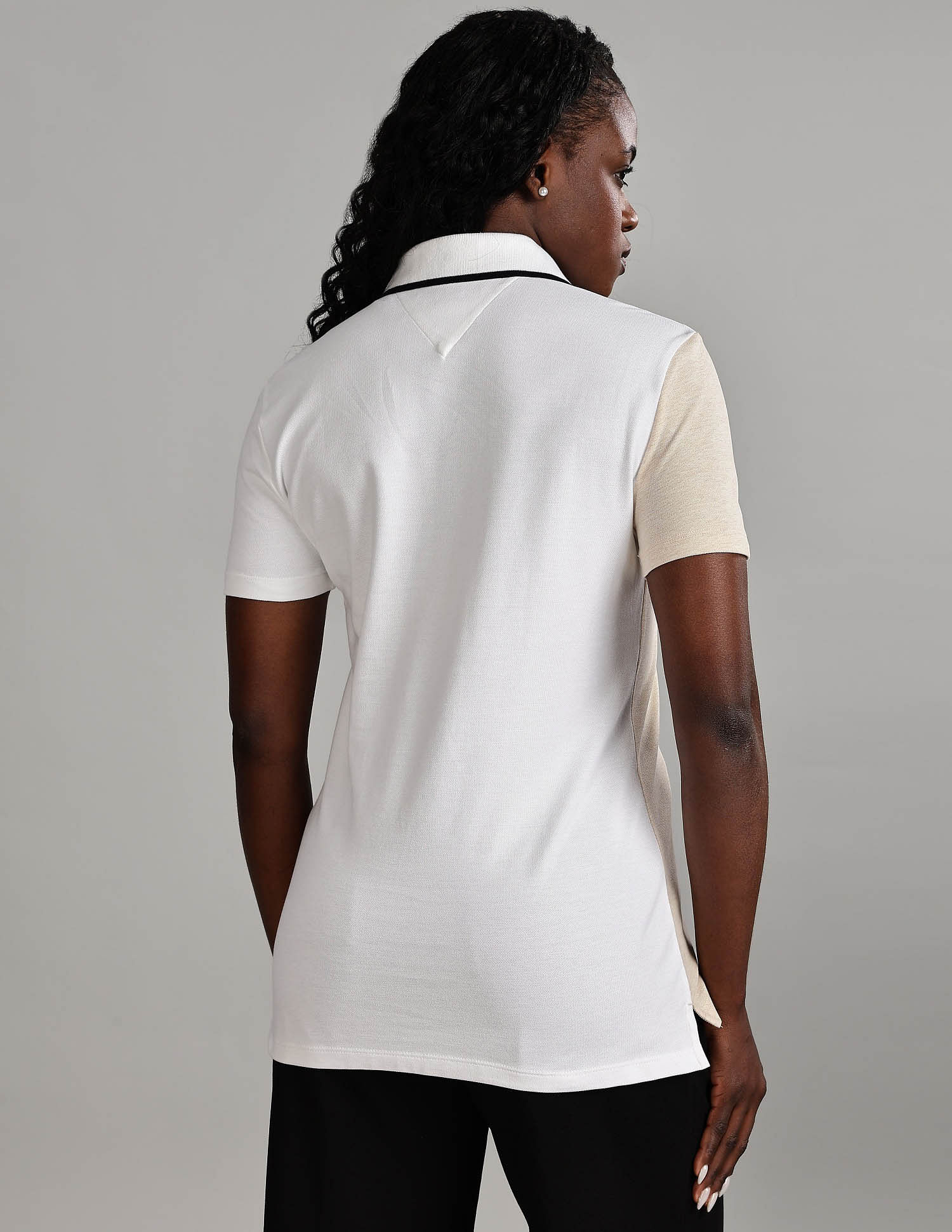 Tommy Hilfiger Womens Beige Colour Blocked Polo Shirt