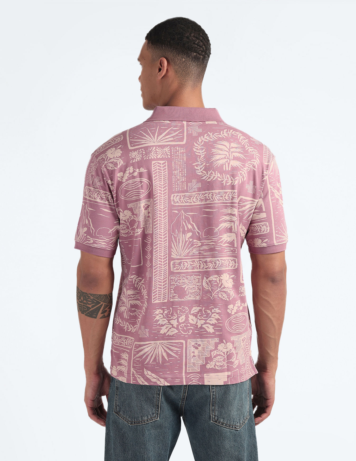 Flying Machine Tropical Print Relaxed Polo Shirt