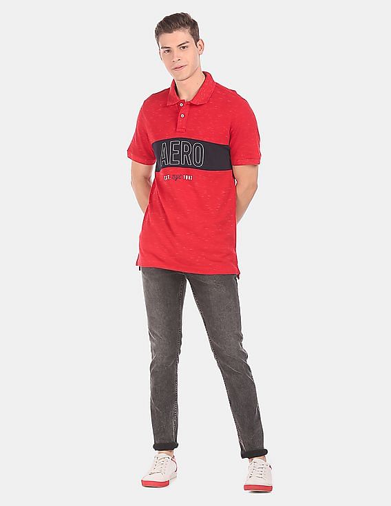 Aeropostale Men Red Short Sleeve Colour Block Pique Polo Shirt