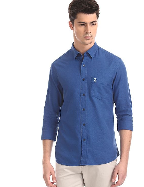Buy Men Blue Concealed Button Down 