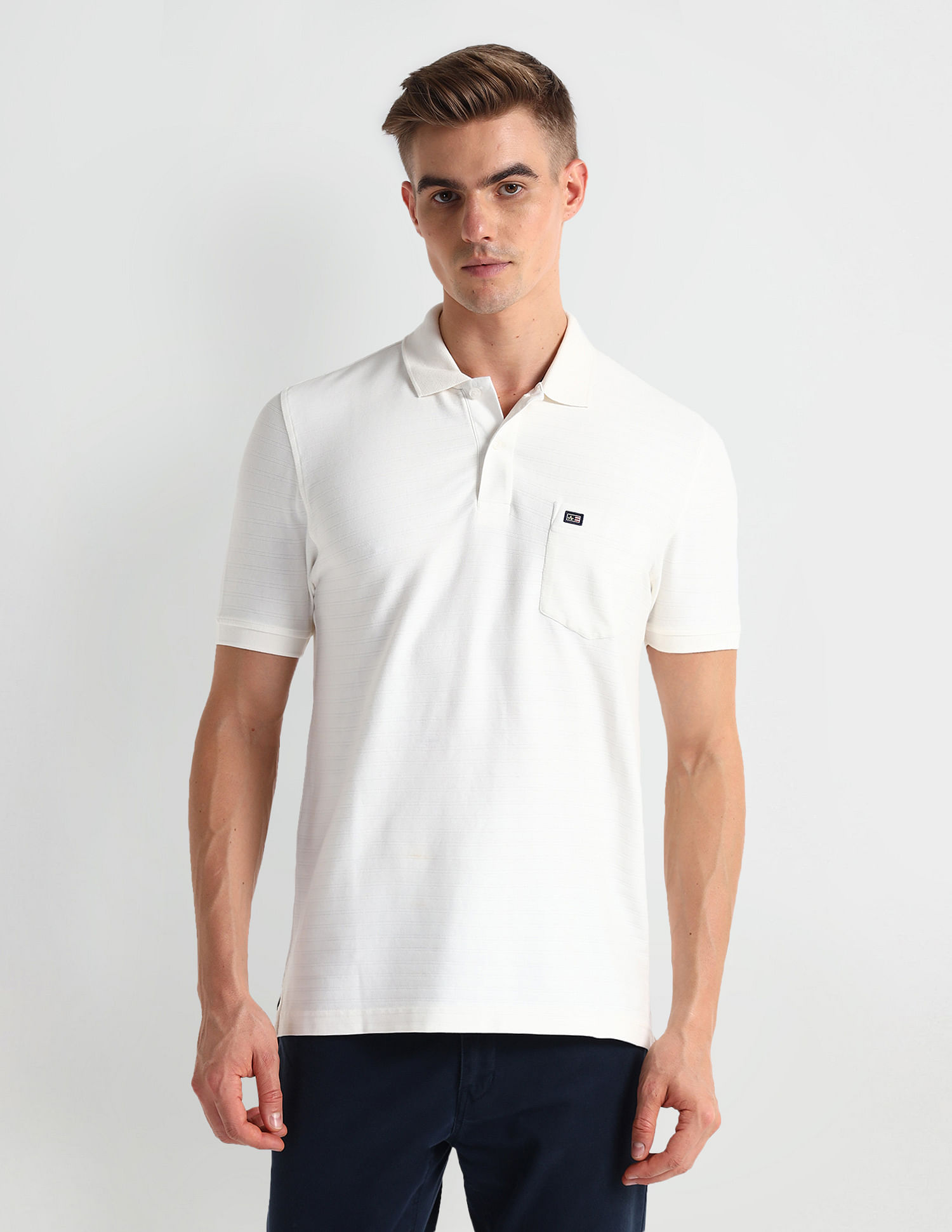 Arrow Sports Patch Pocket Horizontal Stripe Polo Shirt