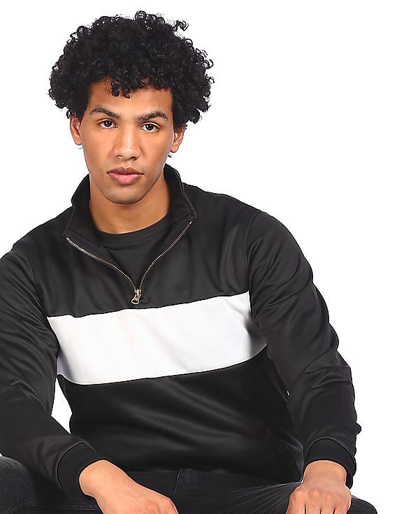 Flying Machine High Neck Colour Block Sweatshirt