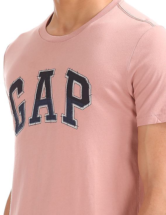 Buy GAP Men Pink Logo Patchwork Short Sleeve T-Shirt - NNNOW.com