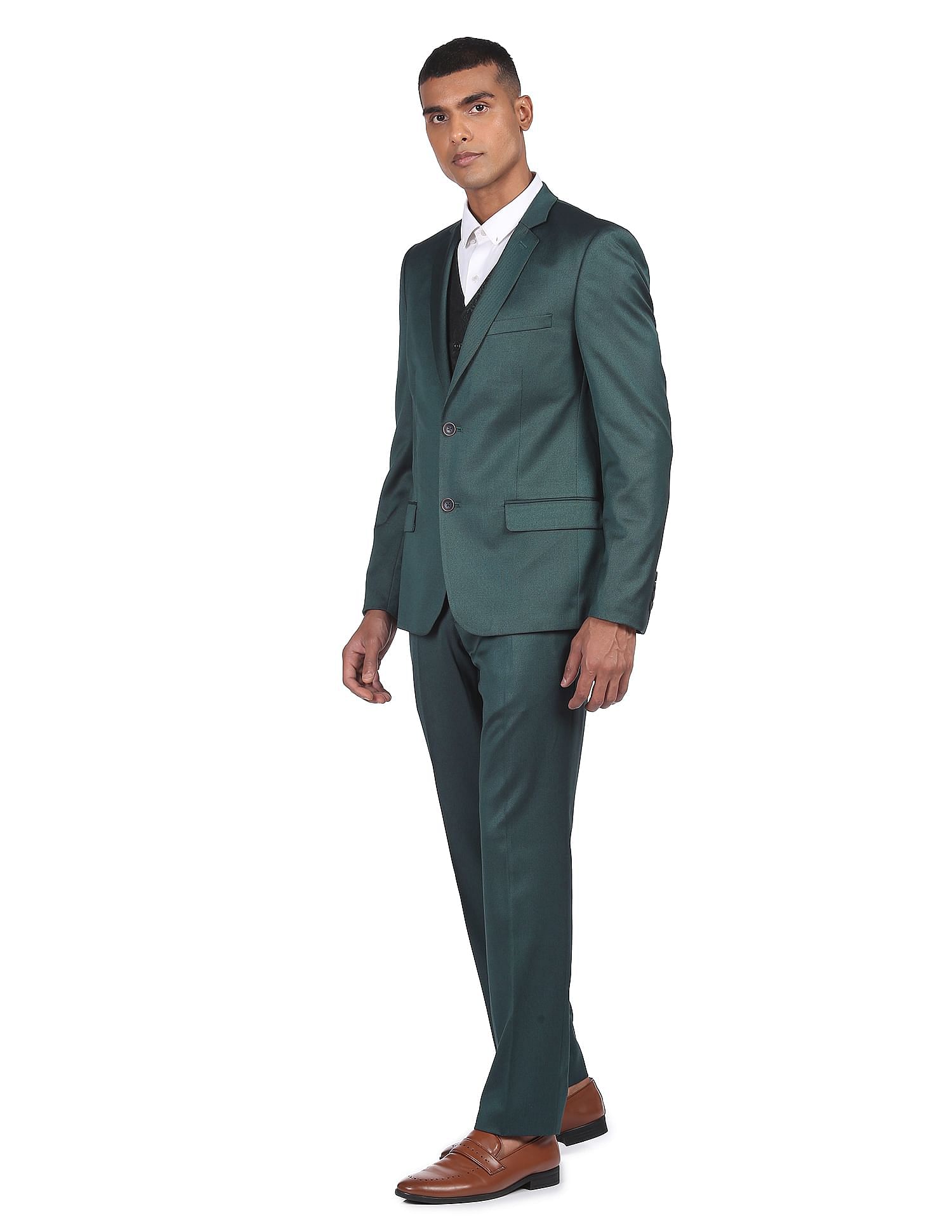AD by Arvind Tailored Regular Fit Patterned Three Piece Suit