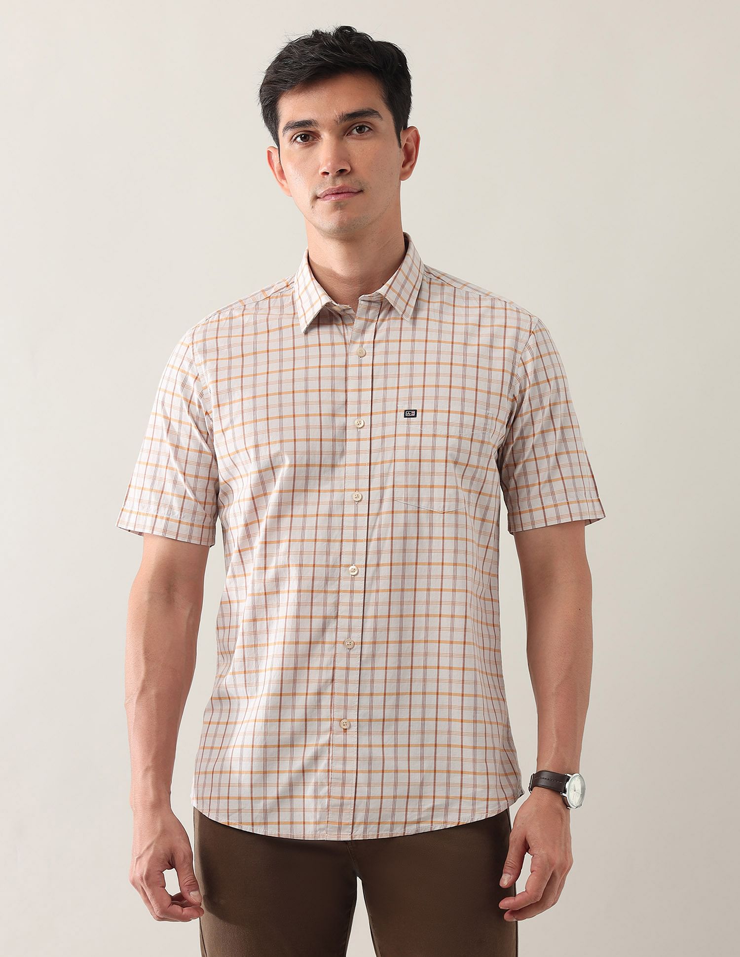 Arrow Sport Grid Tattersall Checked Regular Fit Shirt