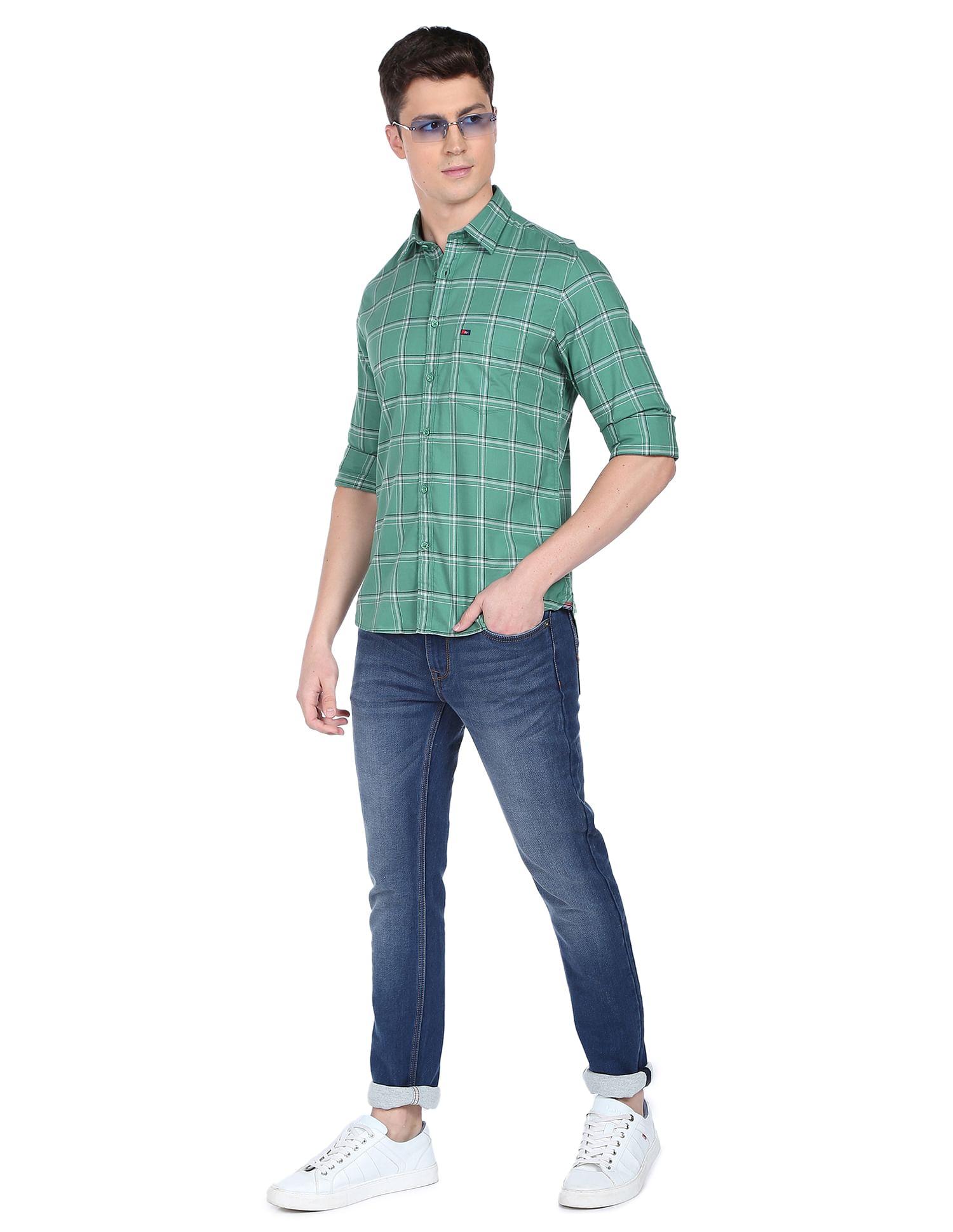 AD by Arvind Self Stretch Windowpane Check Casual Shirt