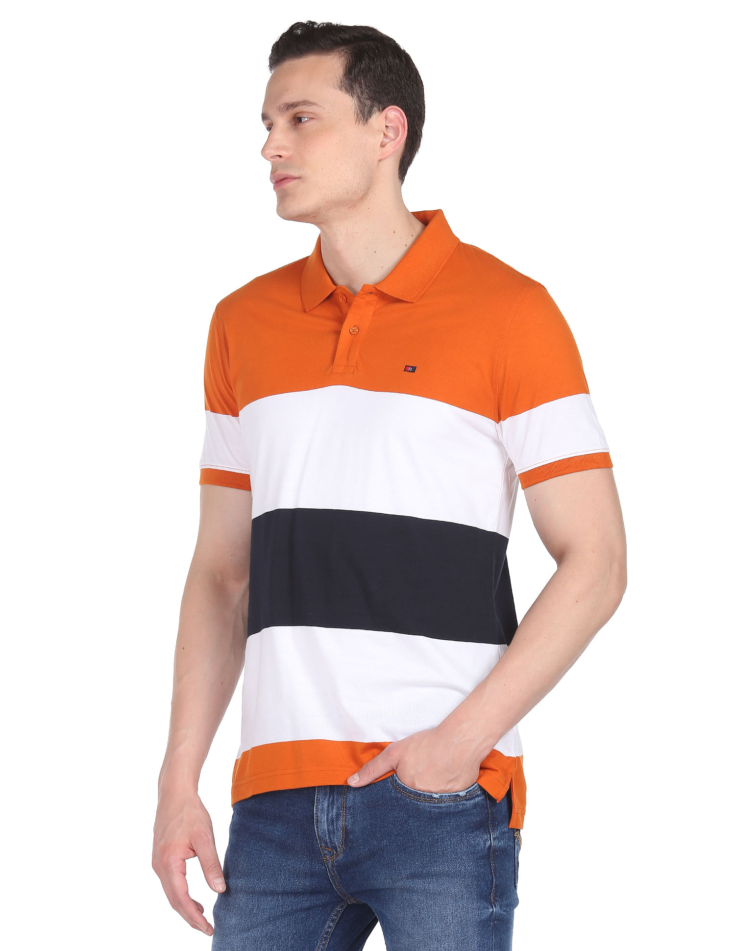 AD by Arvind Modern Horizontal Stripe Polo Shirt
