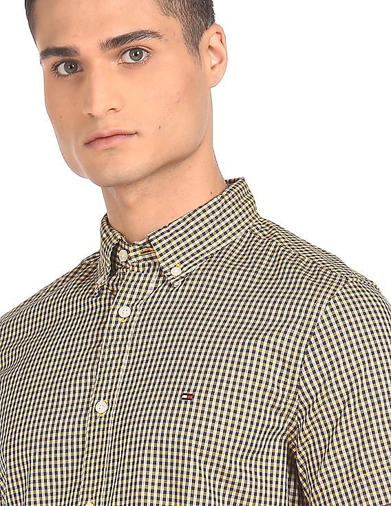 Tommy Hilfiger Men Yellow Slim Fit Check Casual Shirt