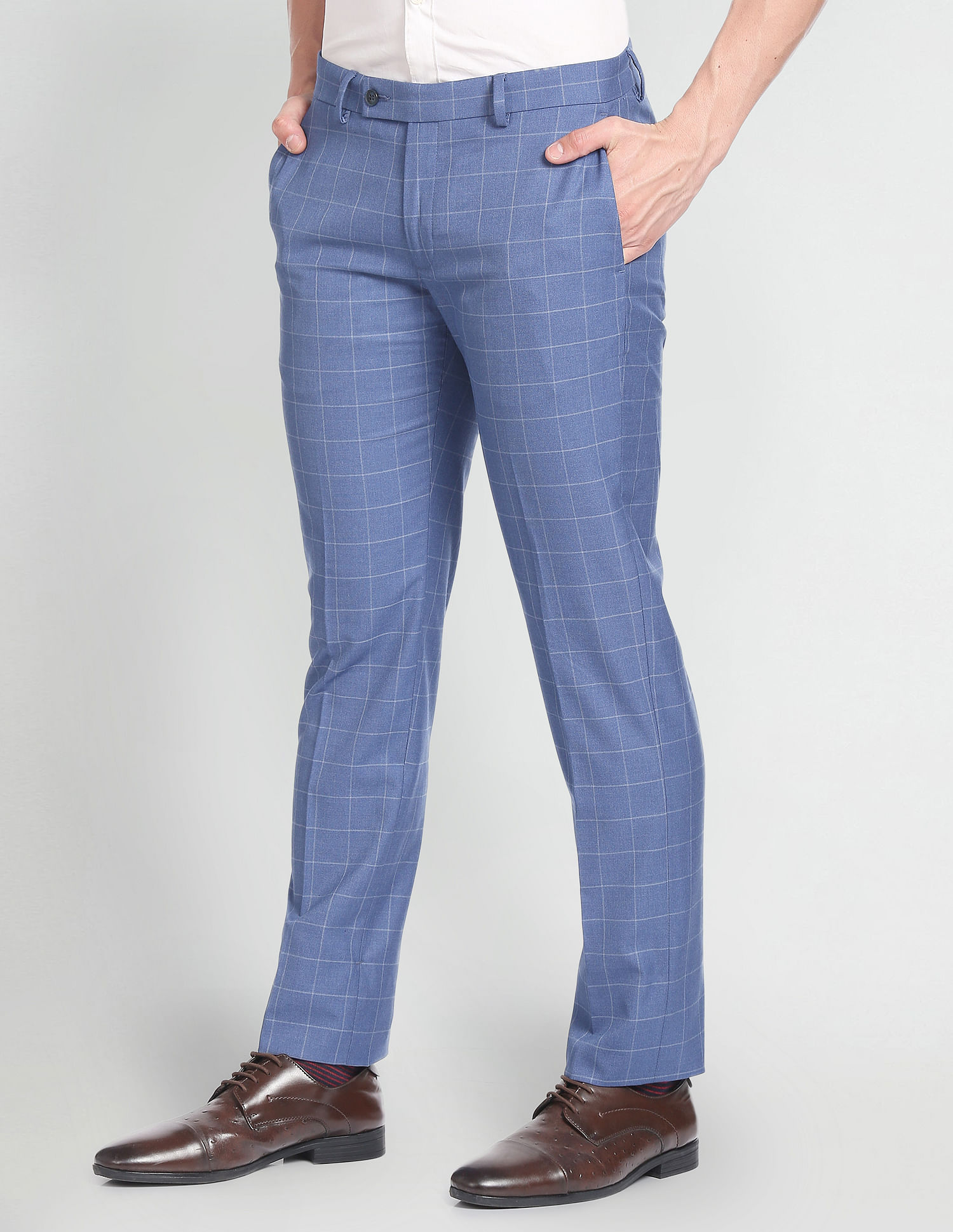 Antique Rogue | Grey & Blue Checked Trousers | SuitDirect.co.uk