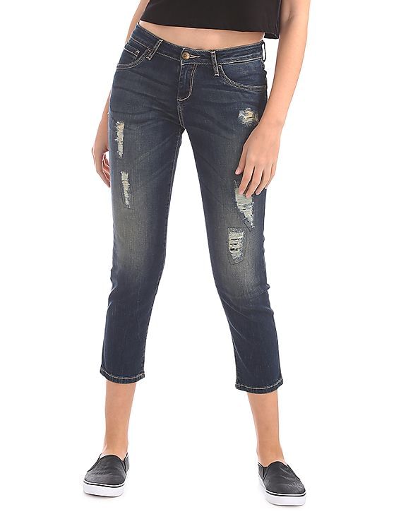 Buy Women Capri Fit Distressed Jeans online at