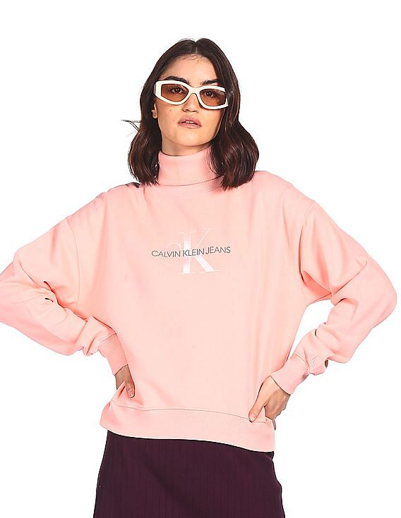 Buy Calvin Klein Women Pink High Neck Brand Logo Print Sweatshirt NNNOW