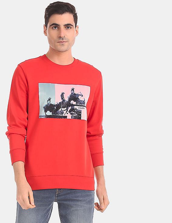 Buy Calvin Klein Men Red Crew Neck Graphic Sweatshirt 