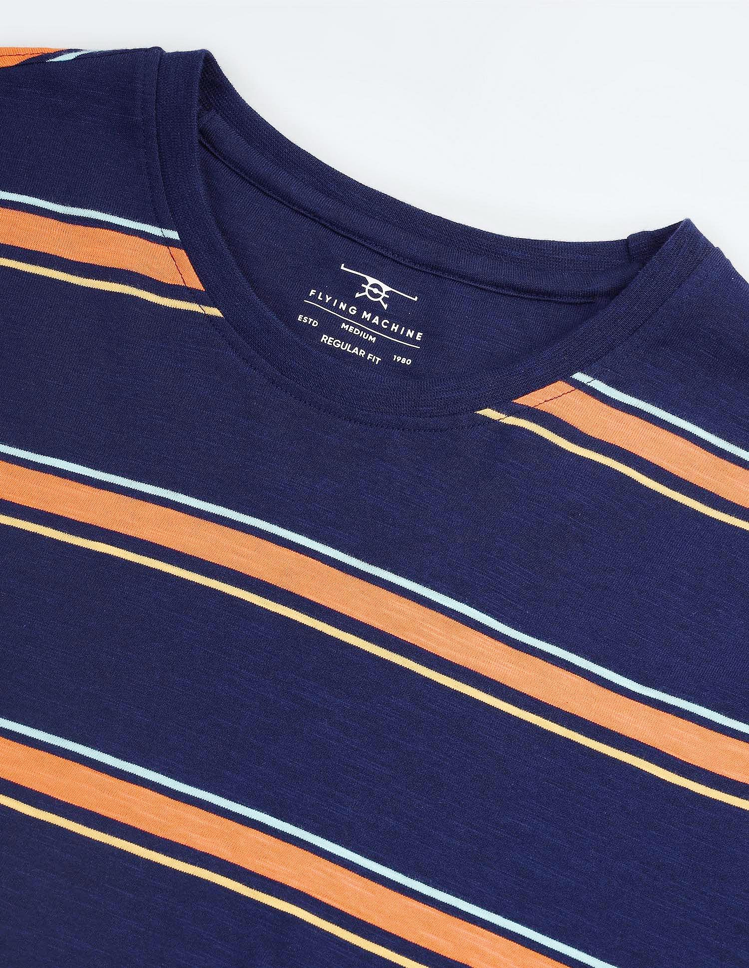 Flying Machine Crew Neck Horizontal Stripe T-Shirt