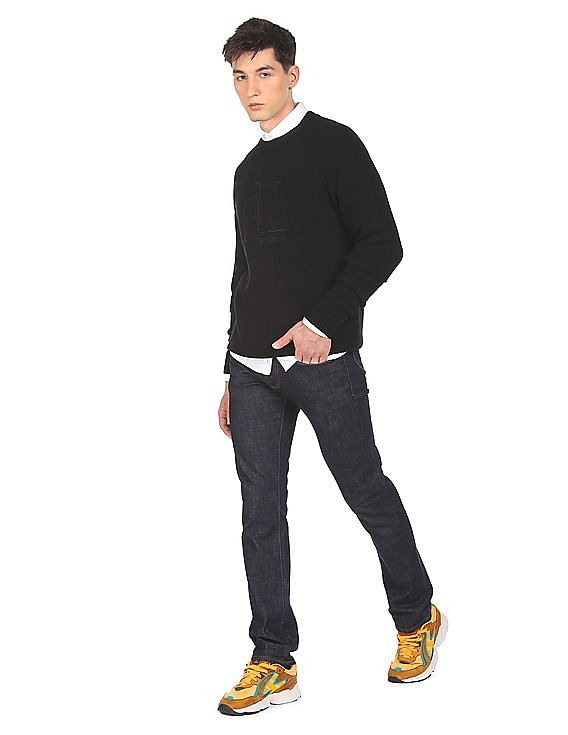 Calvin Klein Men Black Solid Ribbed Crew Neck Solid Sweater