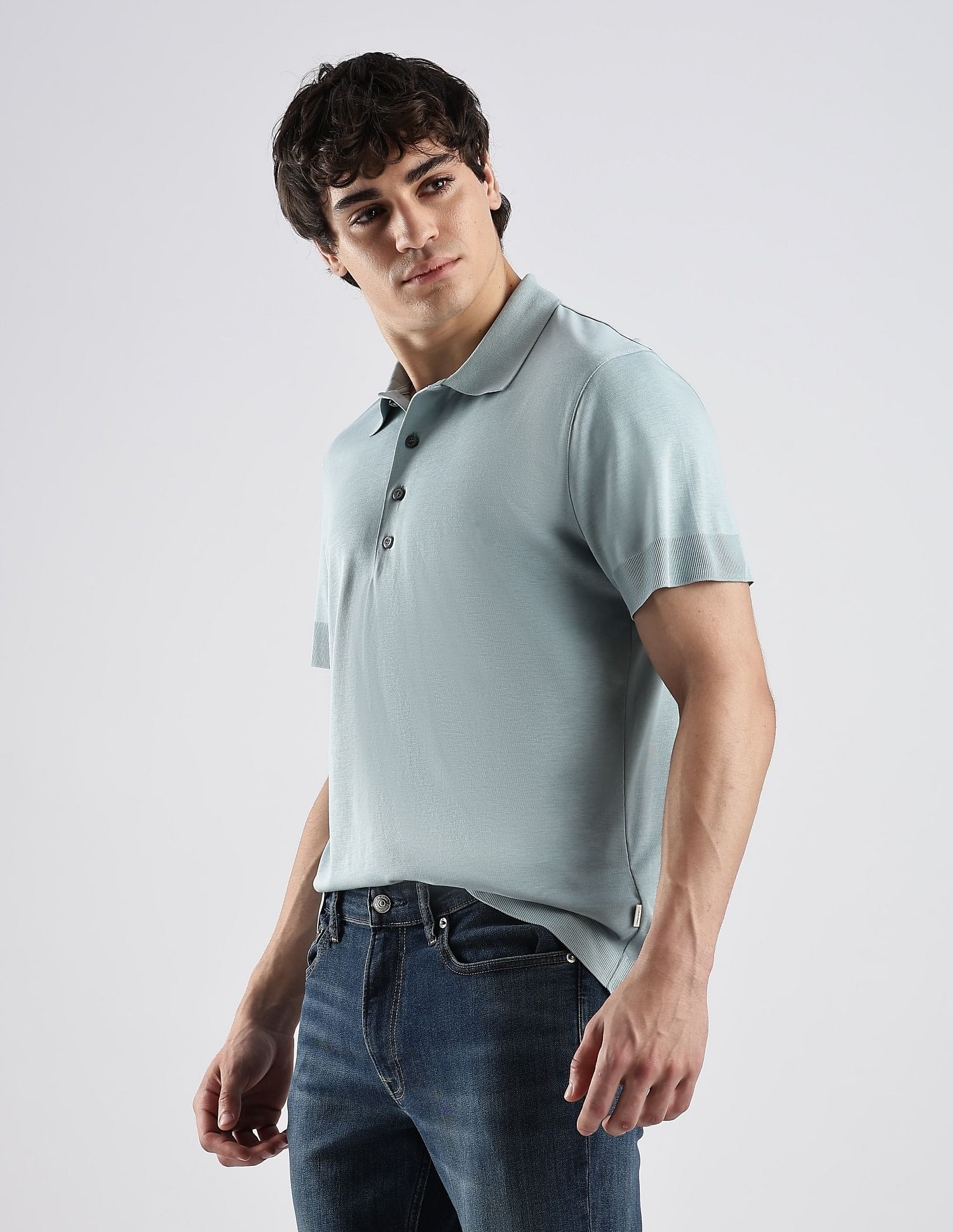 Calvin Klein Solid Regular-Fit Cotton Polo T-Shirt
