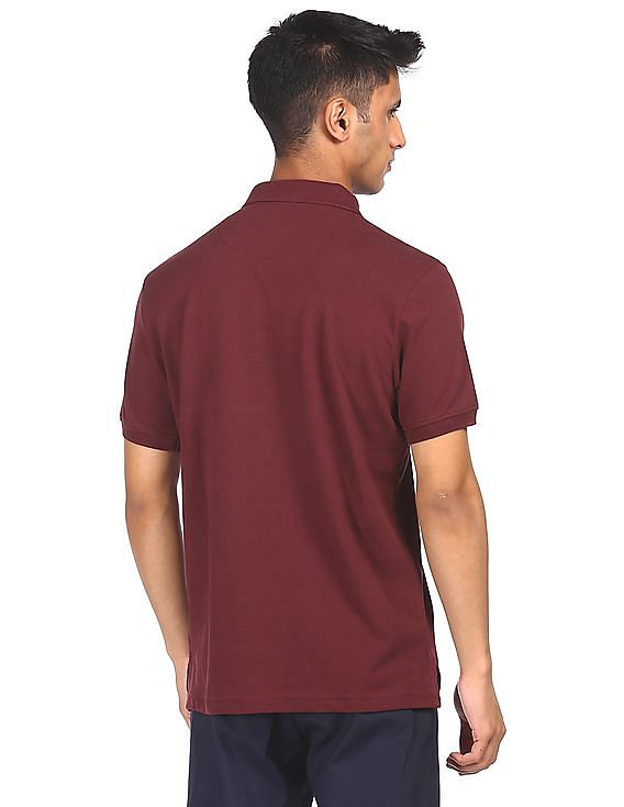 Aeropostale Men Maroon Cotton Solid Polo Shirt