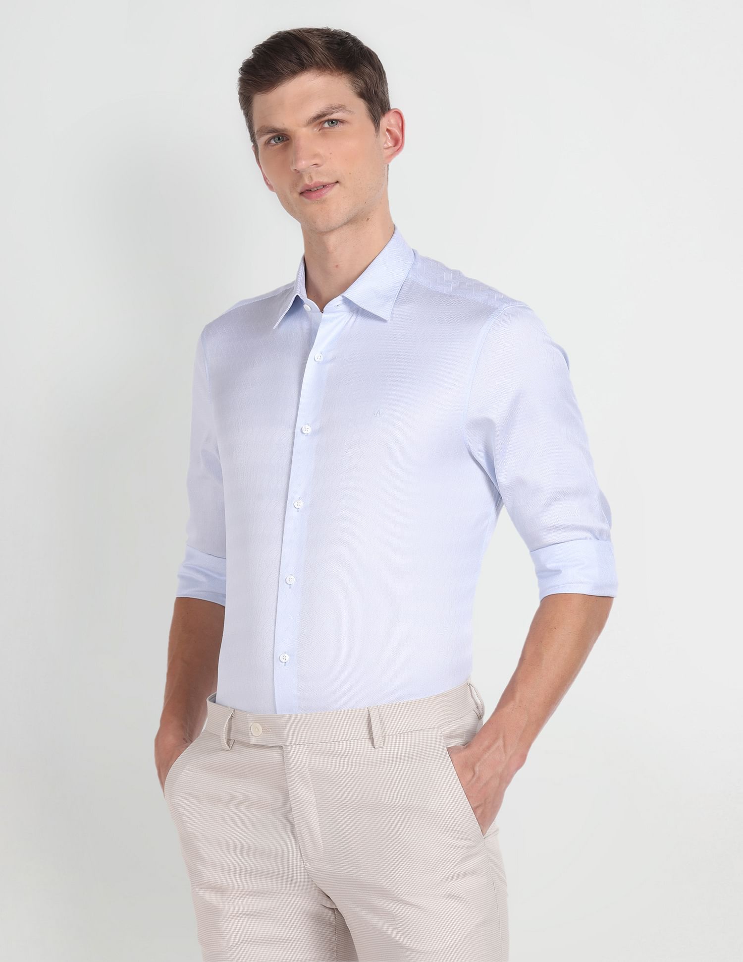 Arrow Patterned Dobby Cotton Shirt