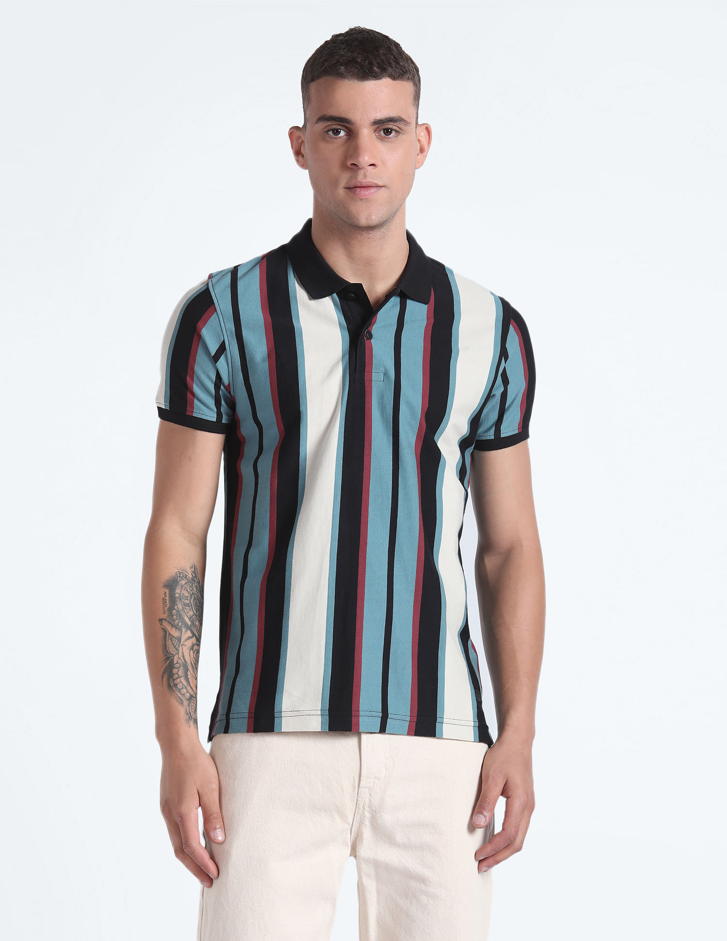 Flying Machine Vertical Stripe Cotton Polo Shirt