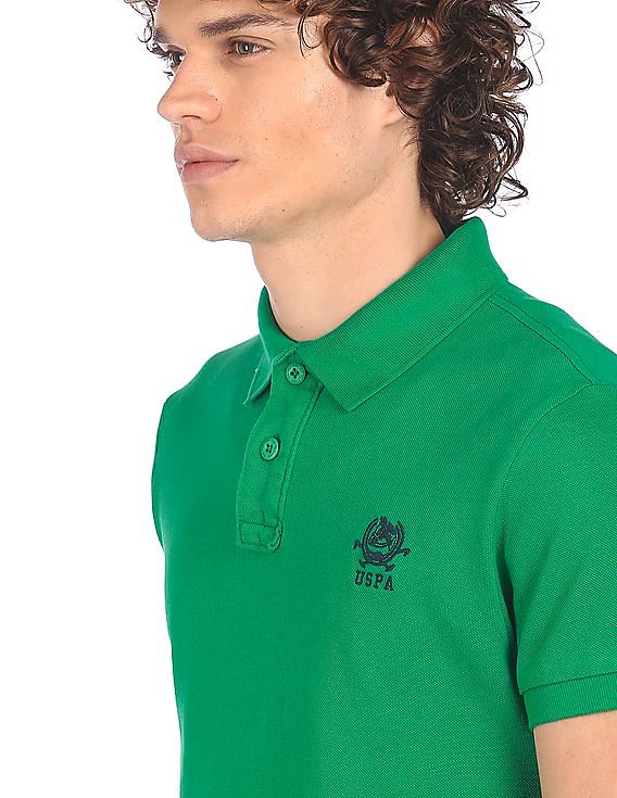 U.S. Polo Assn. Men Green Solid Short Sleeves Polo T-shirt