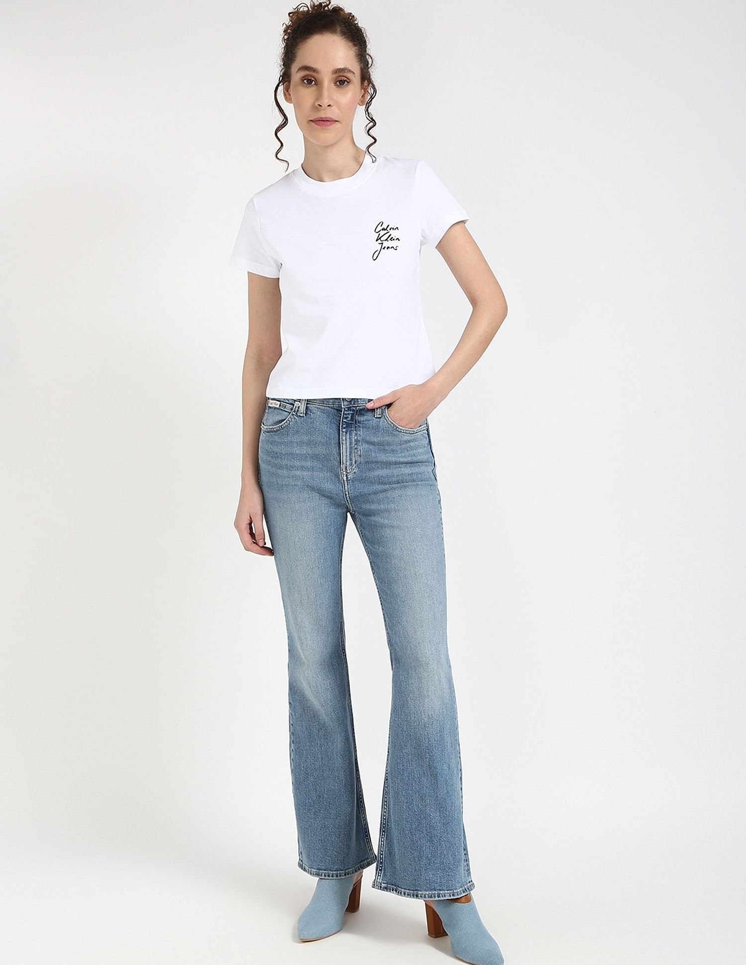Calvin Klein Jeans Mid-Wash Flared-Fit Mid Rise Jeans