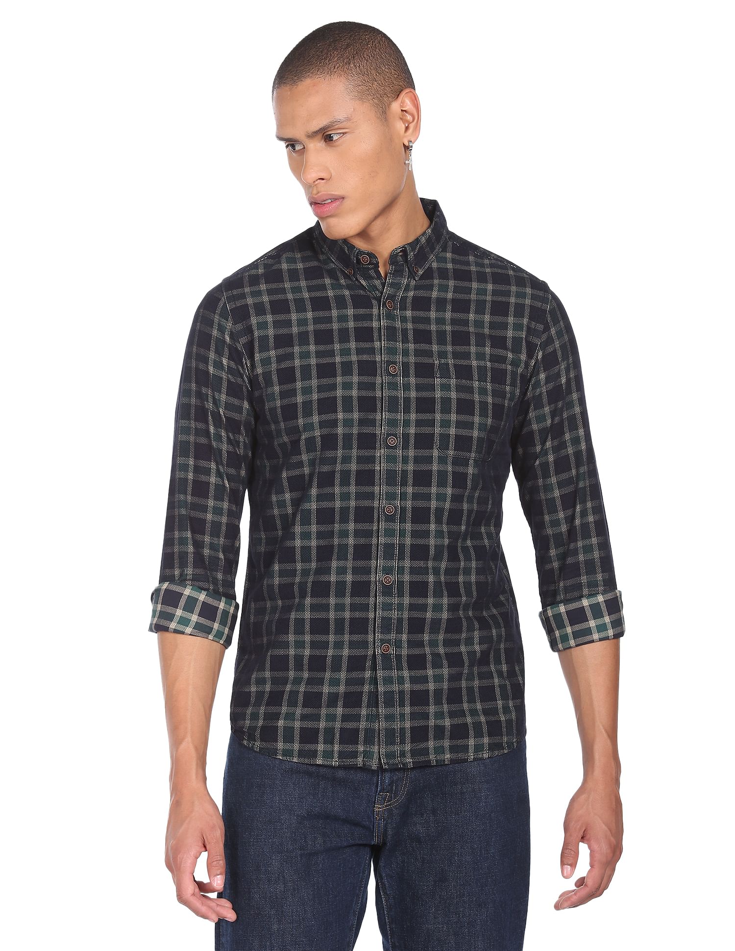 Flying Machine Button-Down Collar Tartan Check Shirt