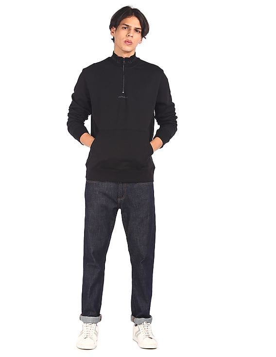 Buy Calvin Klein Men Black High Neck Half Zip Sweatshirt - NNNOW.com