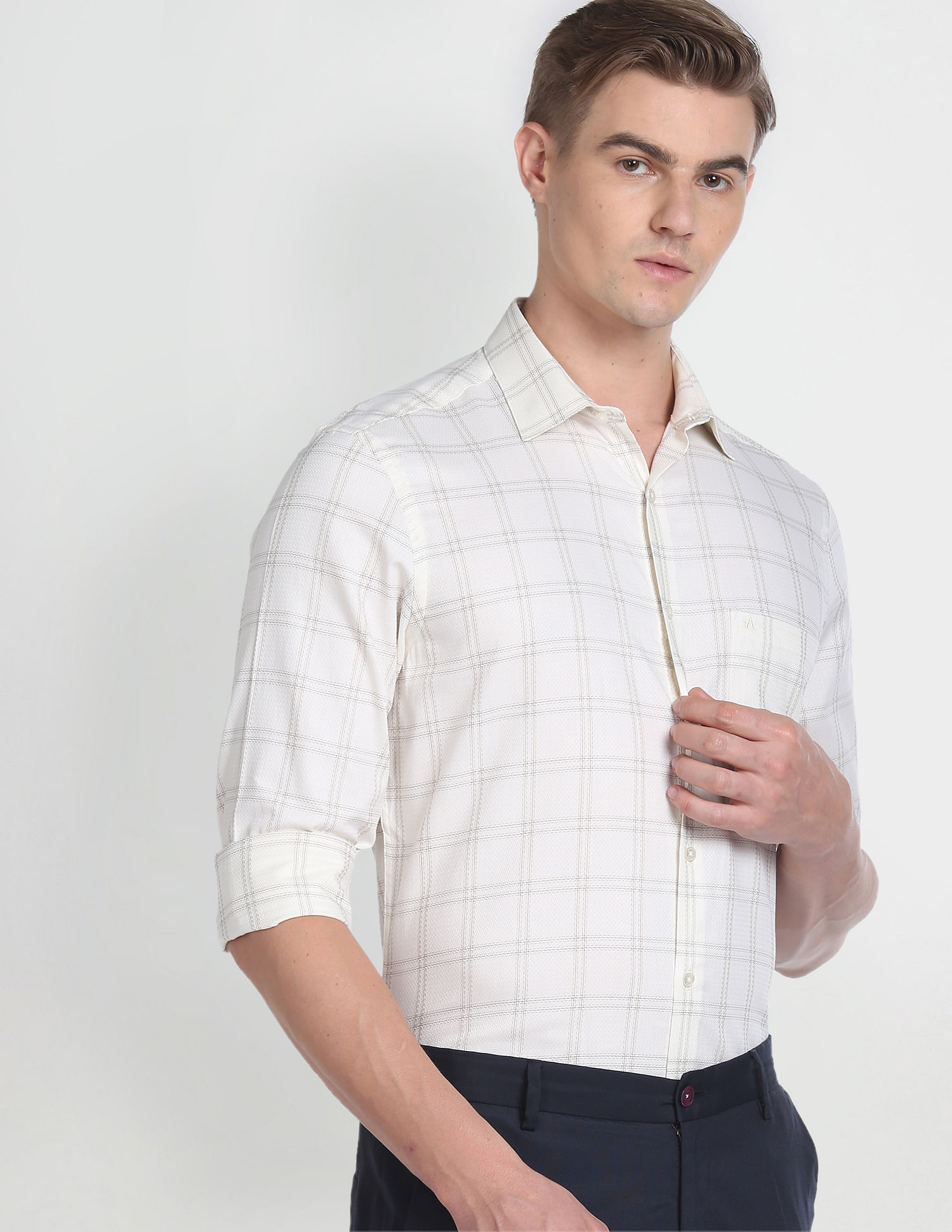 Arrow Cutaway Collar Plaid Check Formal Shirt