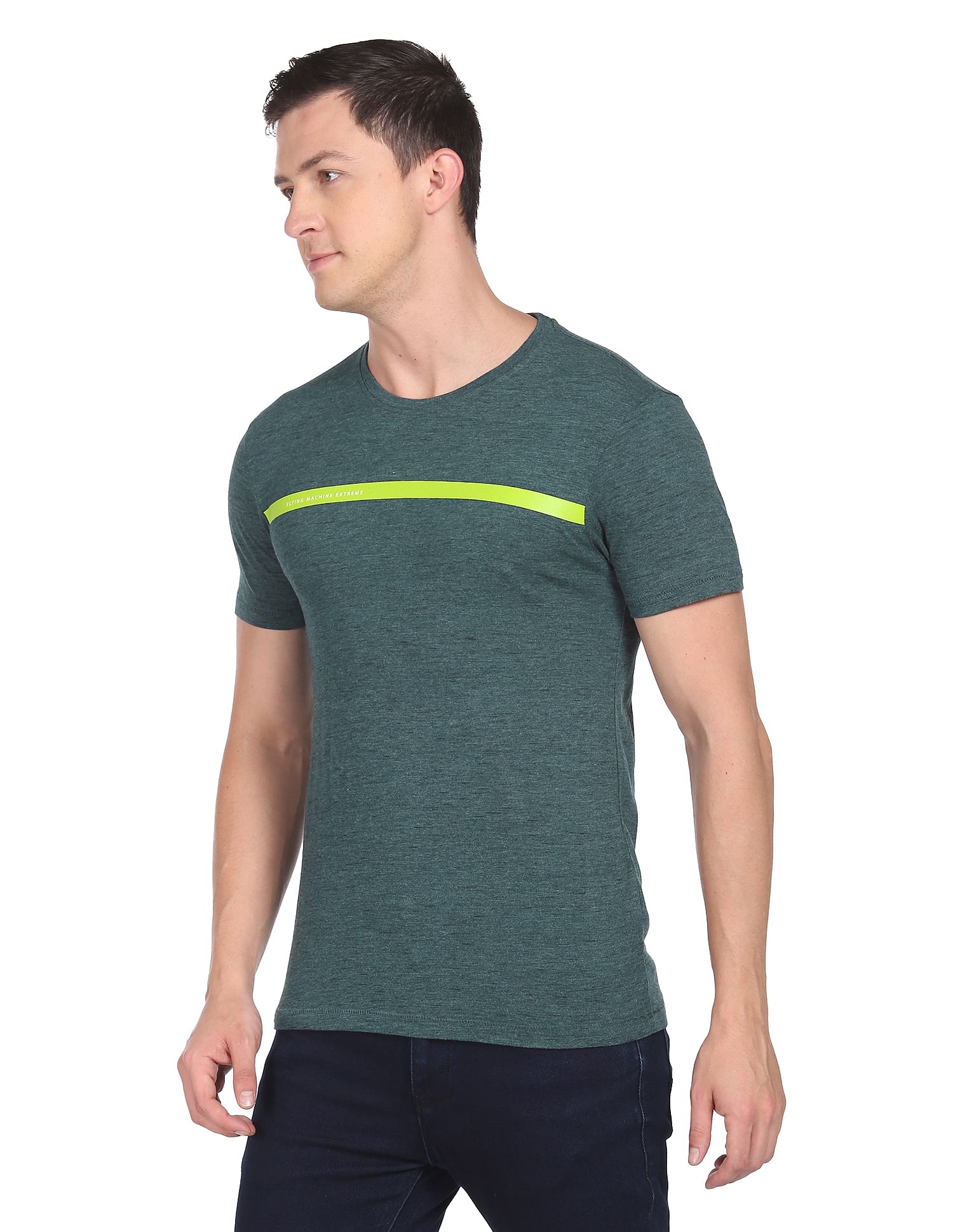 Flying Machine Crew Neck Brand Stripe Heathered T-Shirt