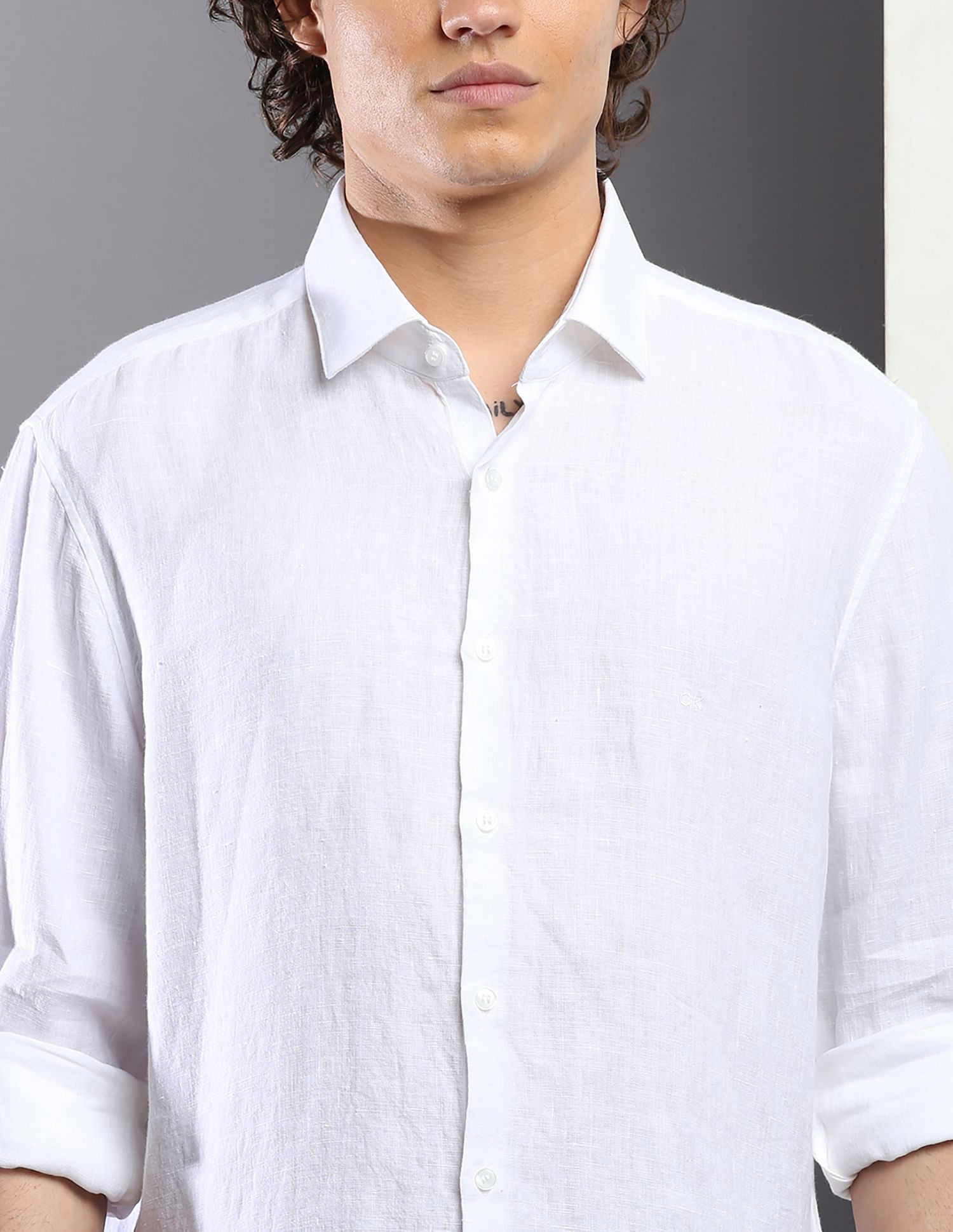 Calvin Klein Solid Linen Slim Fit Casual Shirt
