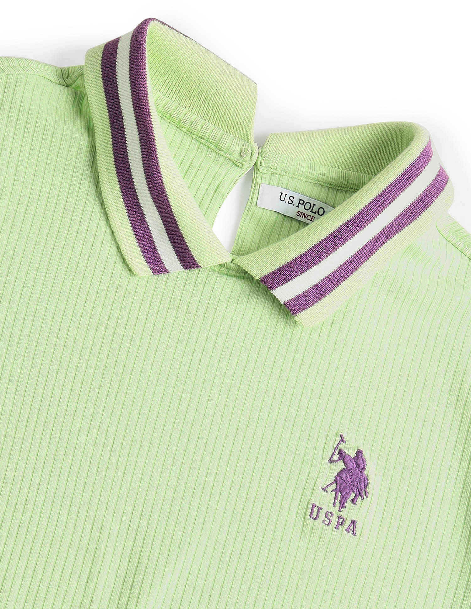 U.S. Polo Assn. Women Striped Collar Solid Polo Shirt