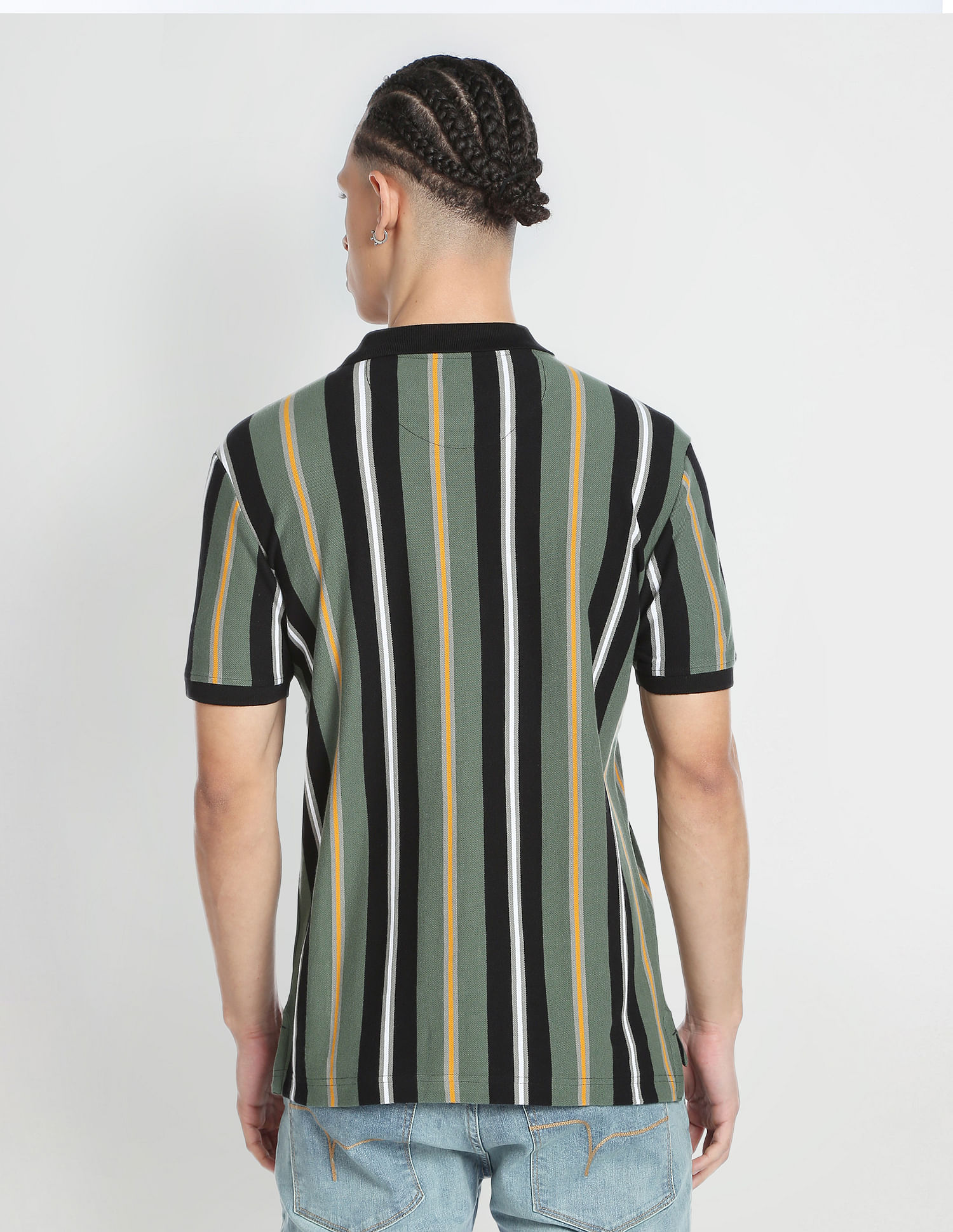 Flying Machine Vertical Striped Cotton Polo Shirt