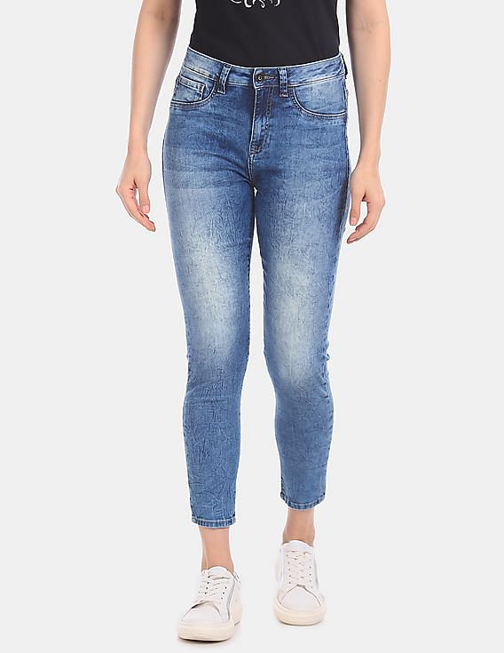 U.S. Polo Assn. Women Blue High Waist Slim Fit Stone Wash Jeggings