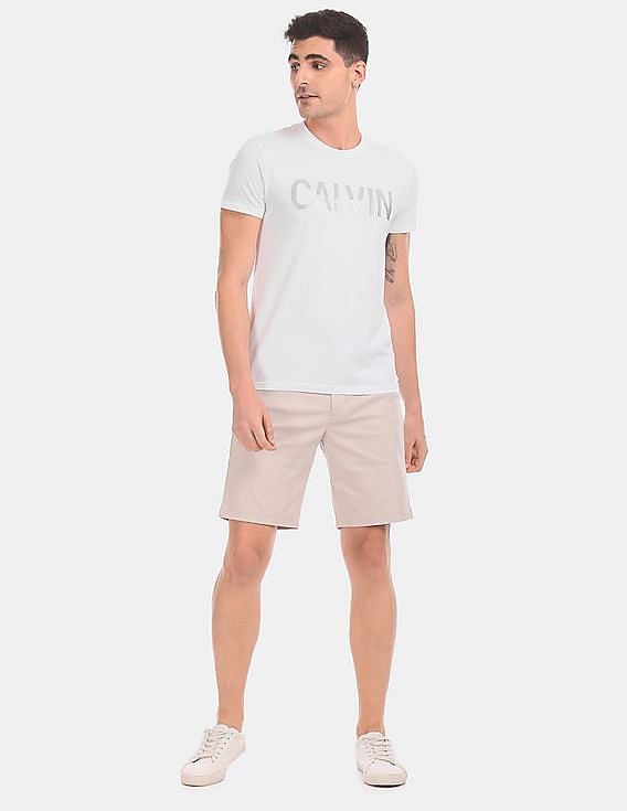 Calvin Klein Men White Slim Fit Brand Logo T-Shirt