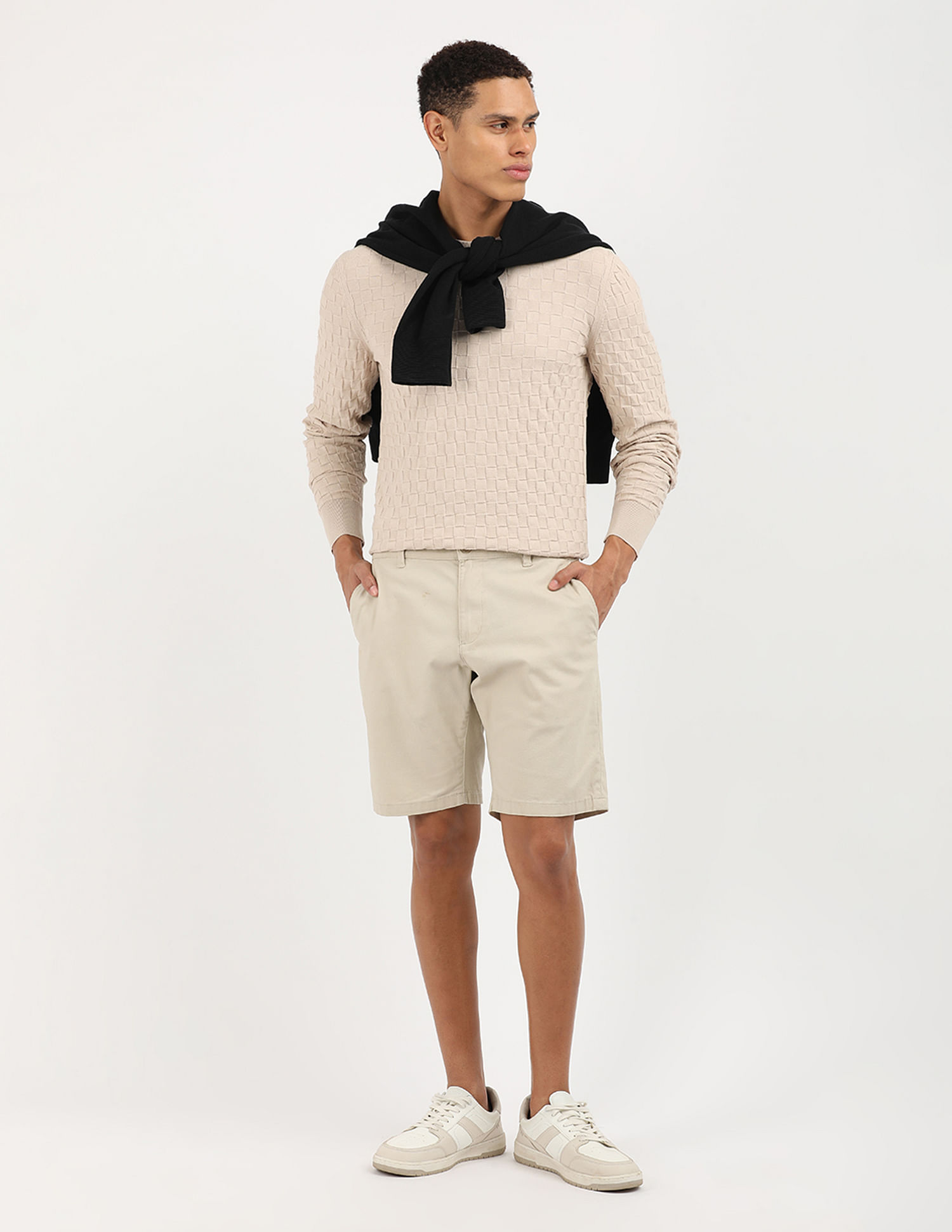 Calvin Klein Jeans Basket Weave Cotton Textured Sweater