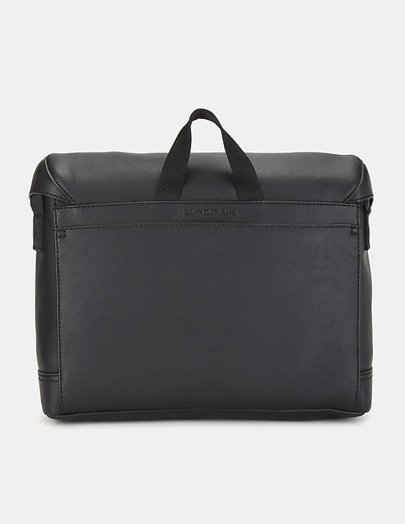 Buy Calvin Klein Men Black Adjustable Strap Logo Flap Messenger