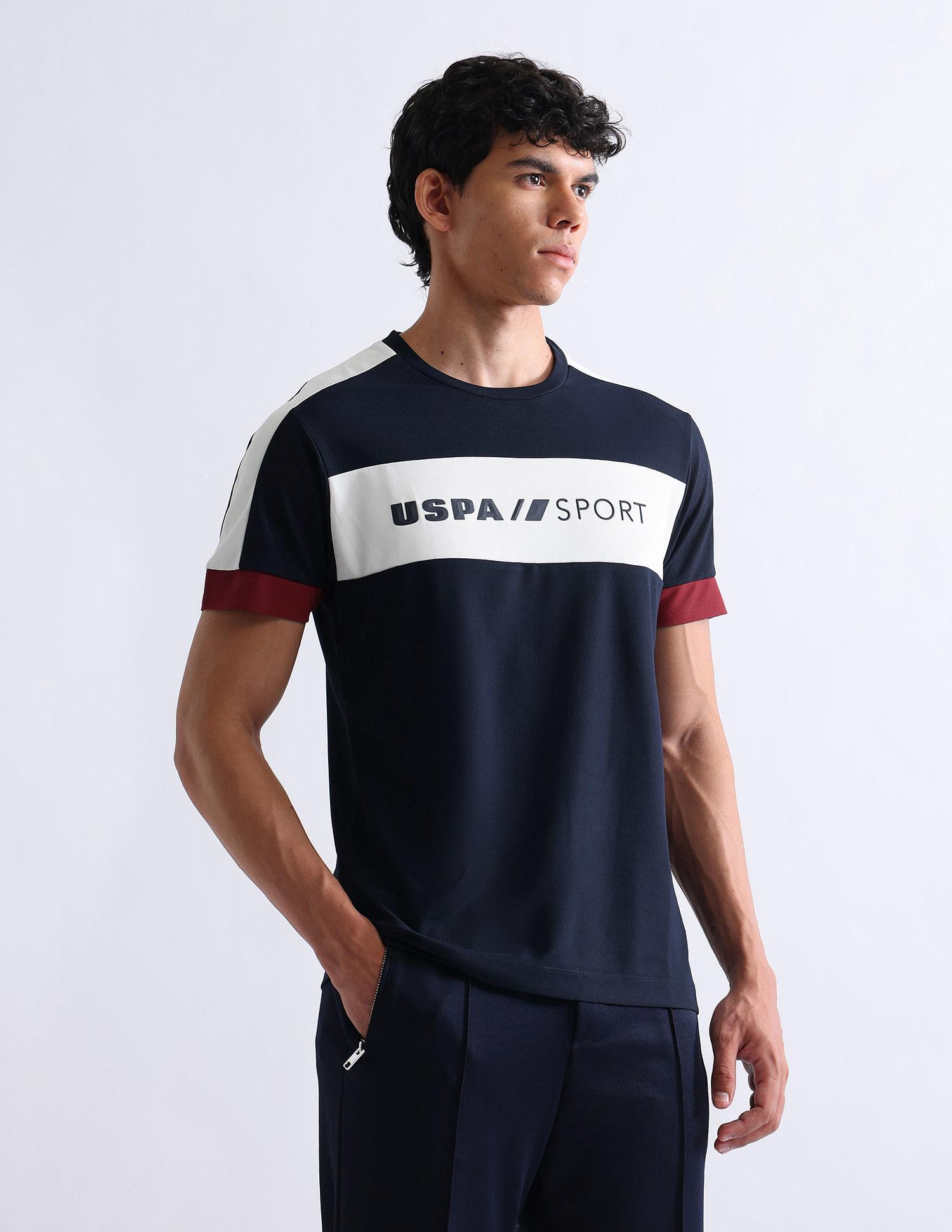 USPA Active Colourblocked Slim Fit T-Shirt