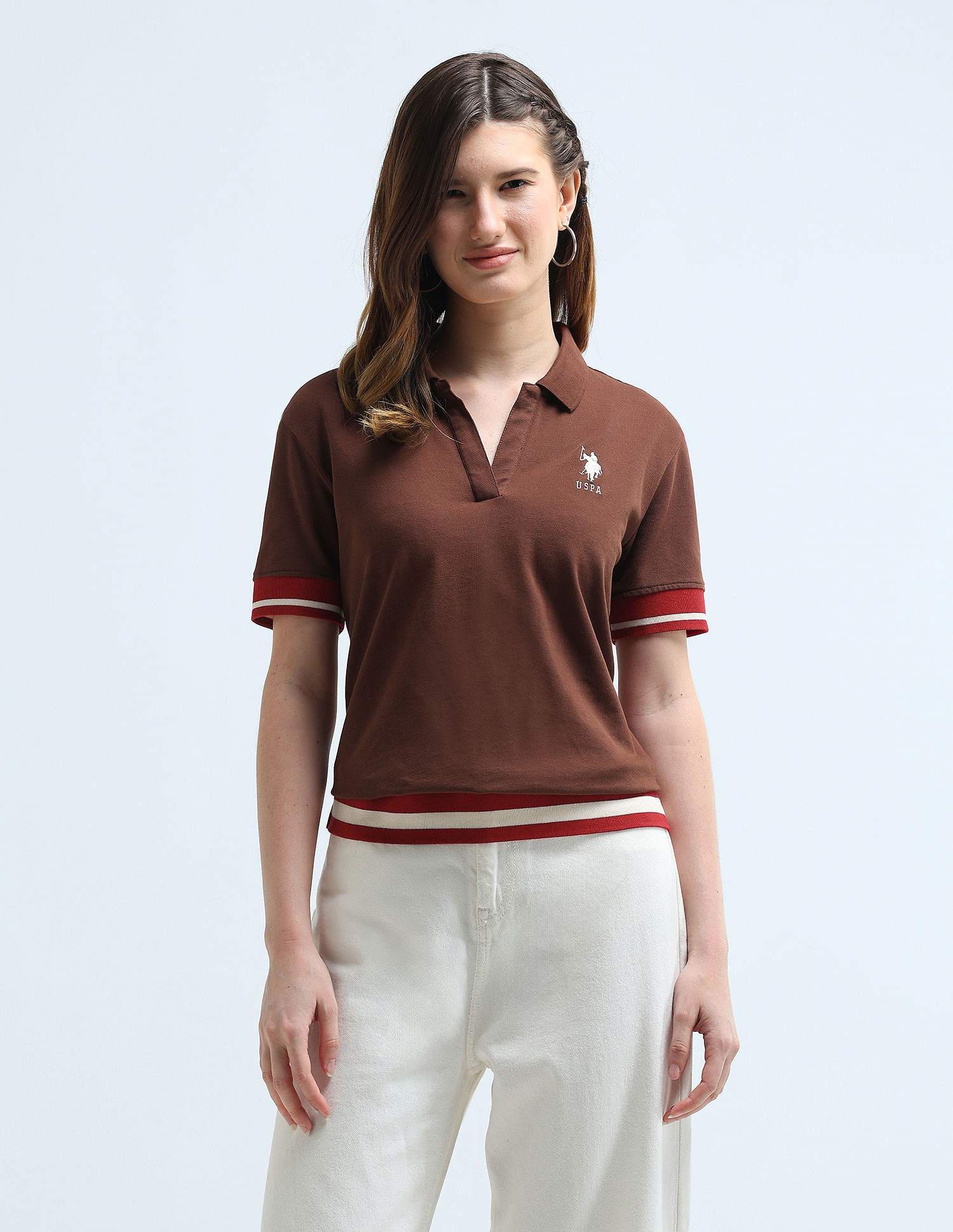 U.S. Polo Assn. Women Boxy Fit Tipped Polo Shirt