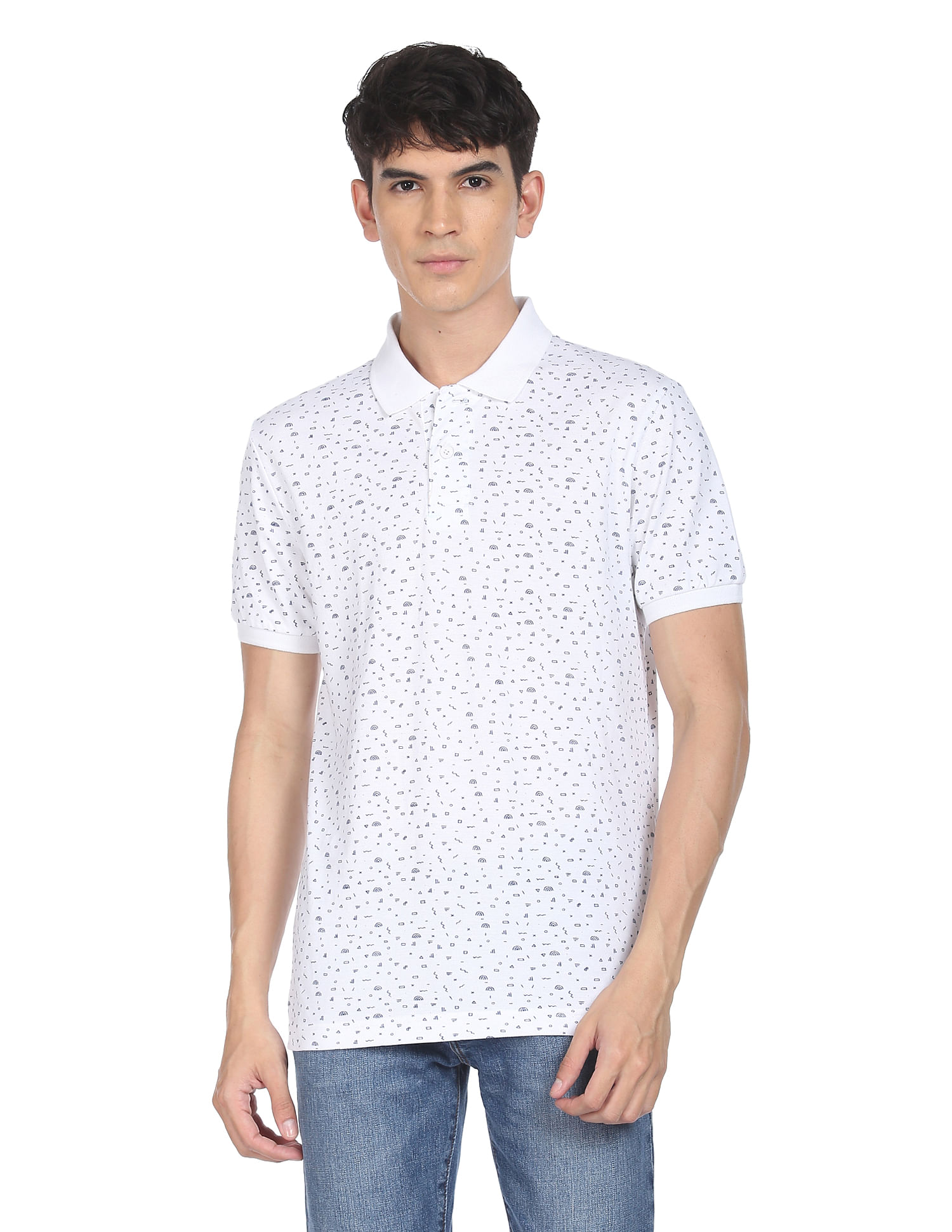 Flying Machine All Over Geometric Print Polo Shirt