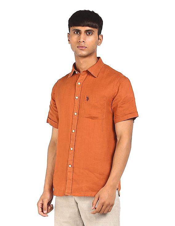 mens orange short sleeve shirt