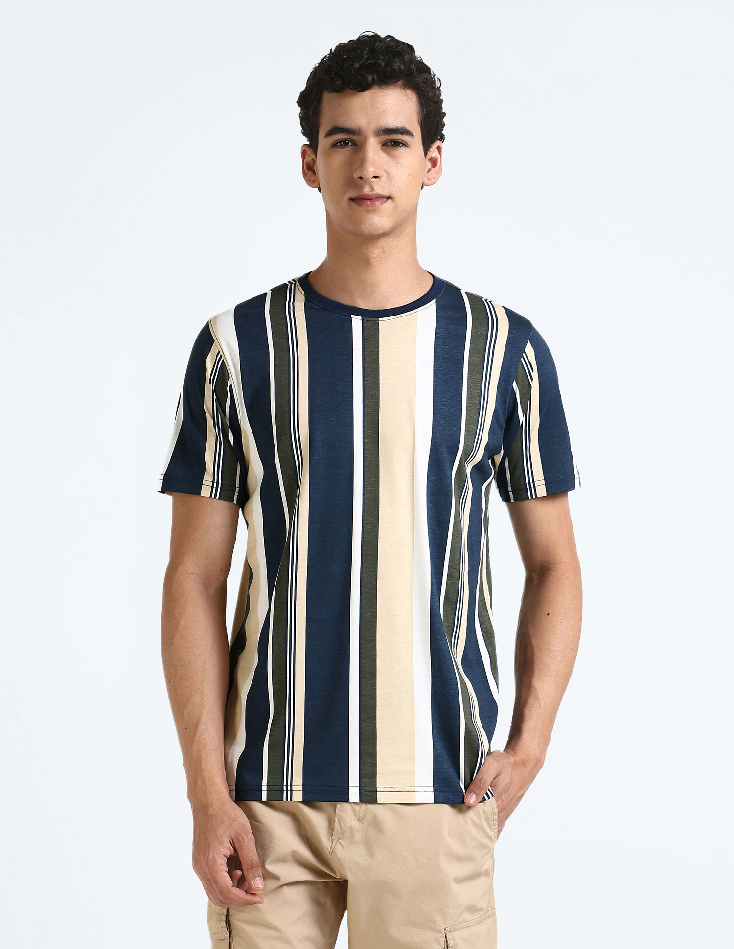 Flying Machine Vertical Stripe Cotton T-Shirt