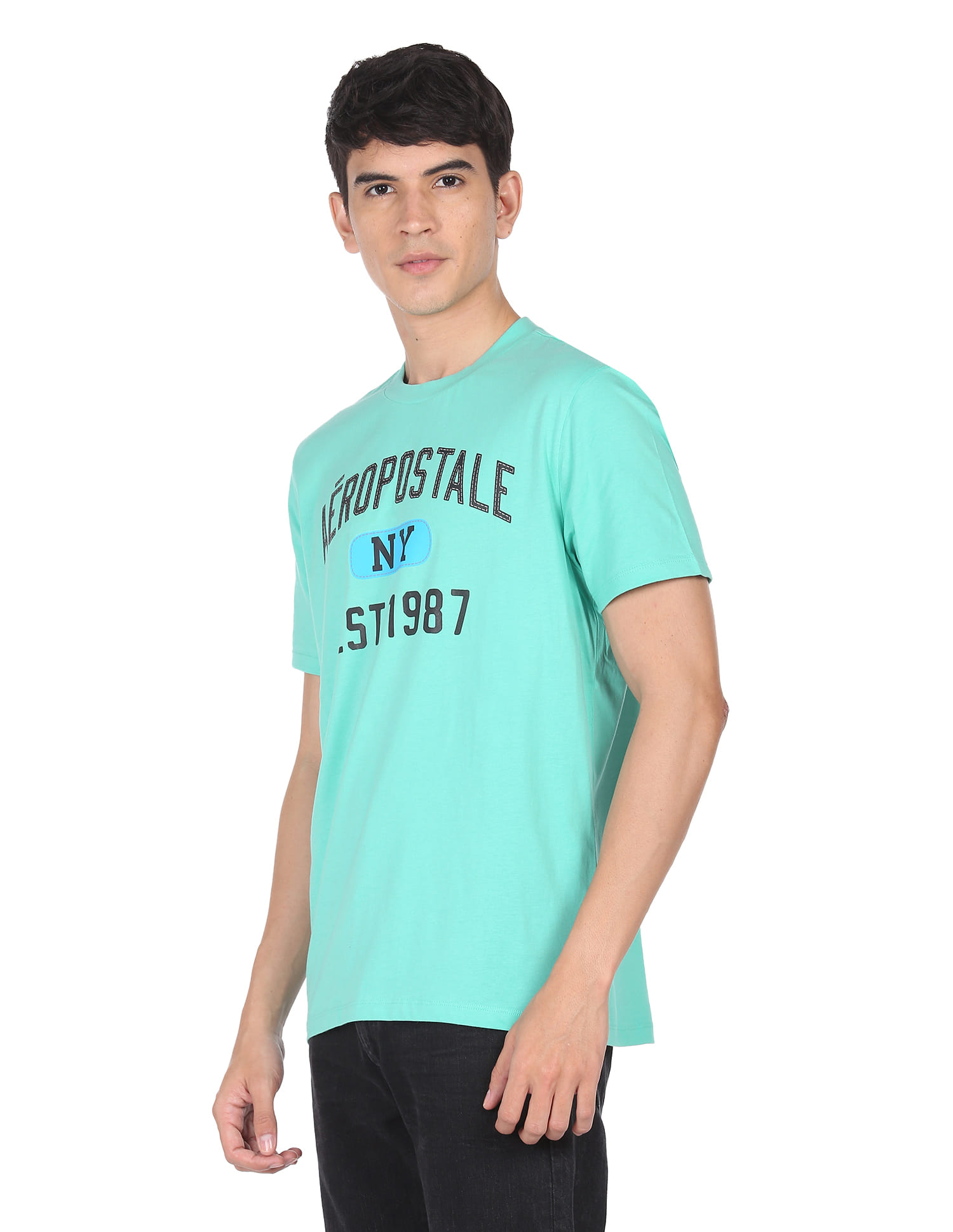 Buy Aeropostale Men Turquoise Cotton Brand Print T-Shirt - NNNOW.com