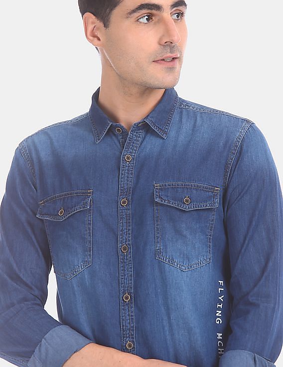 Flying Machine Men's Solid Slim fit Casual Shirt (FMSH8528_Blue 2XL) :  Amazon.in: Fashion