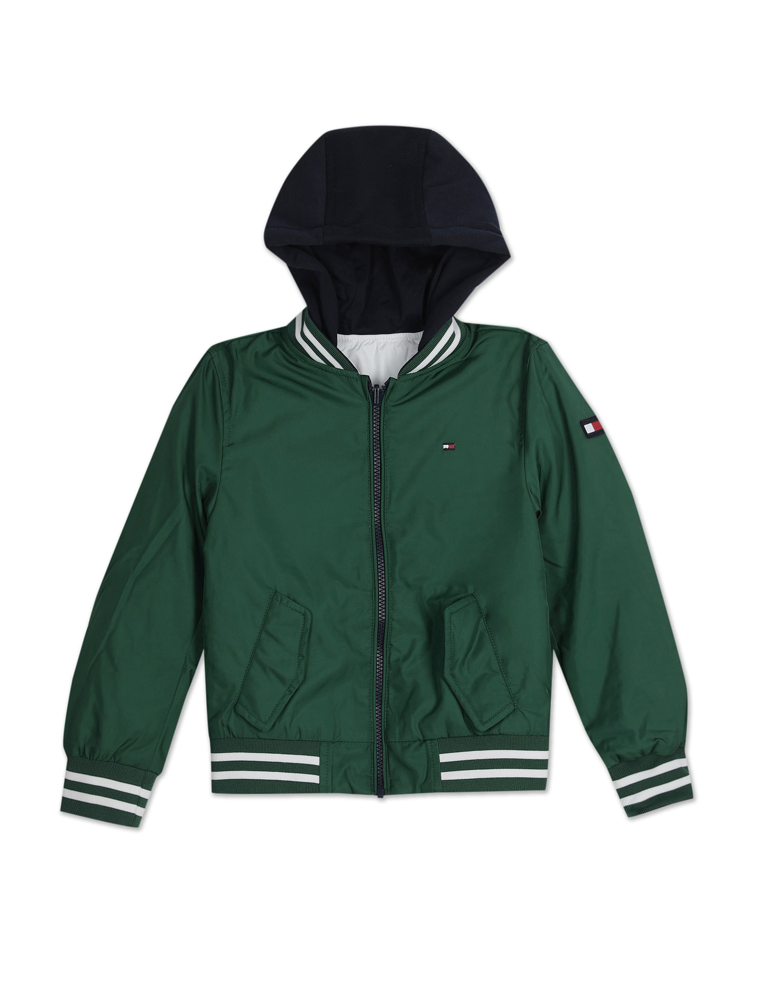 Buy Tommy Hilfiger Kids Boys Green And White Reversible Hooded Bomber  Jacket - NNNOW.com