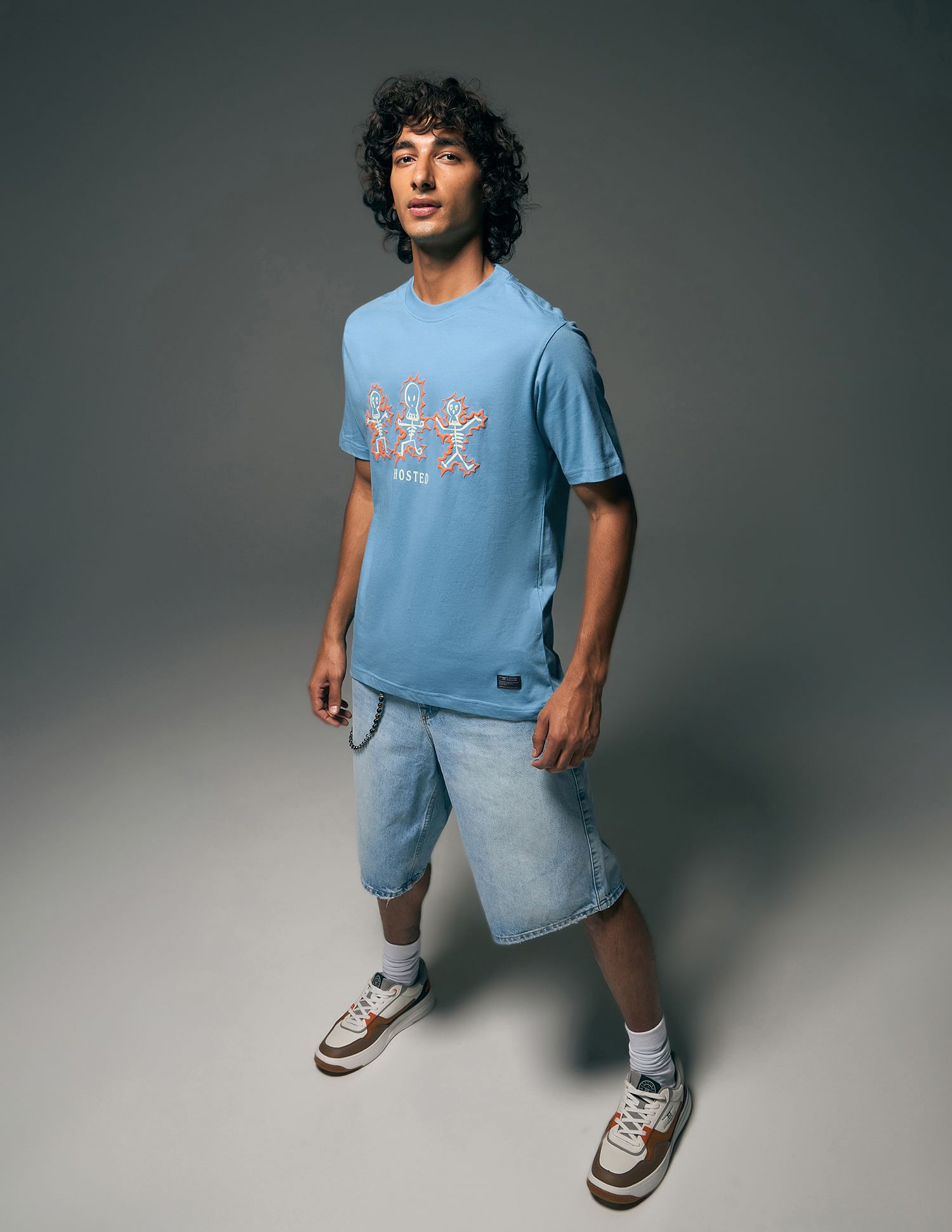 Flying Machine Graphic Printed  Pure Cotton Relaxed Fit T-shirt